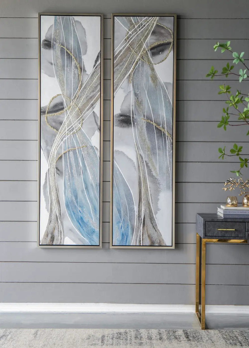 Elongated Modern Abstract Oil Paintings Wall Art Set of 2 by HouseOfZazla
