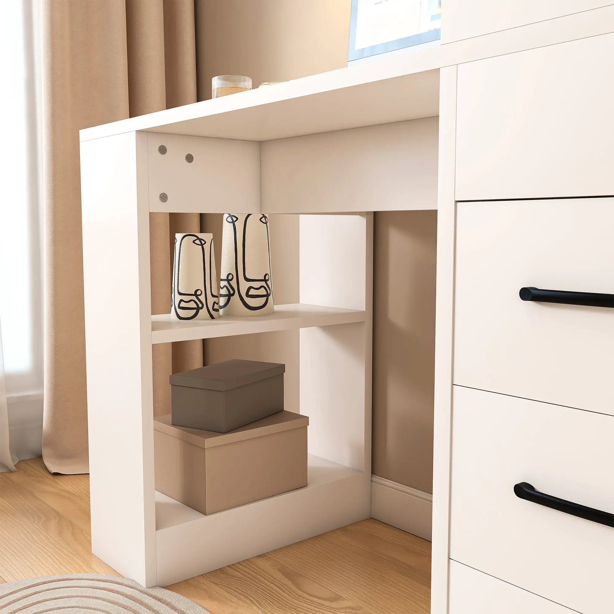 White Computer Desk with 4-in-1 Socket and Storage Options by HouseOfZazla