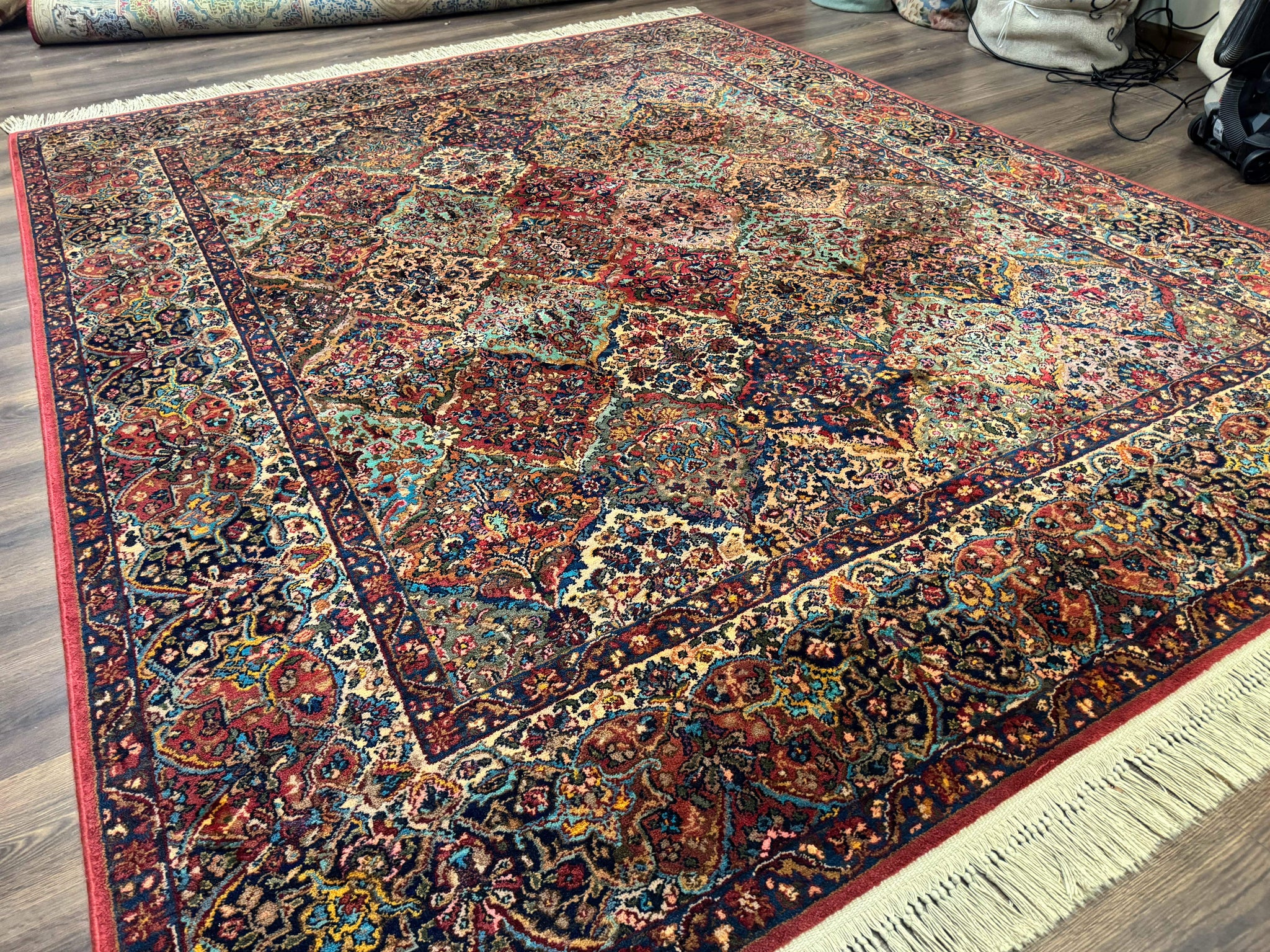 Karastan Rug 8.8 x 10.6, Multicolor Panel Kirman Rug #717, Original 700 Series, Wool by Jewel Rugs
