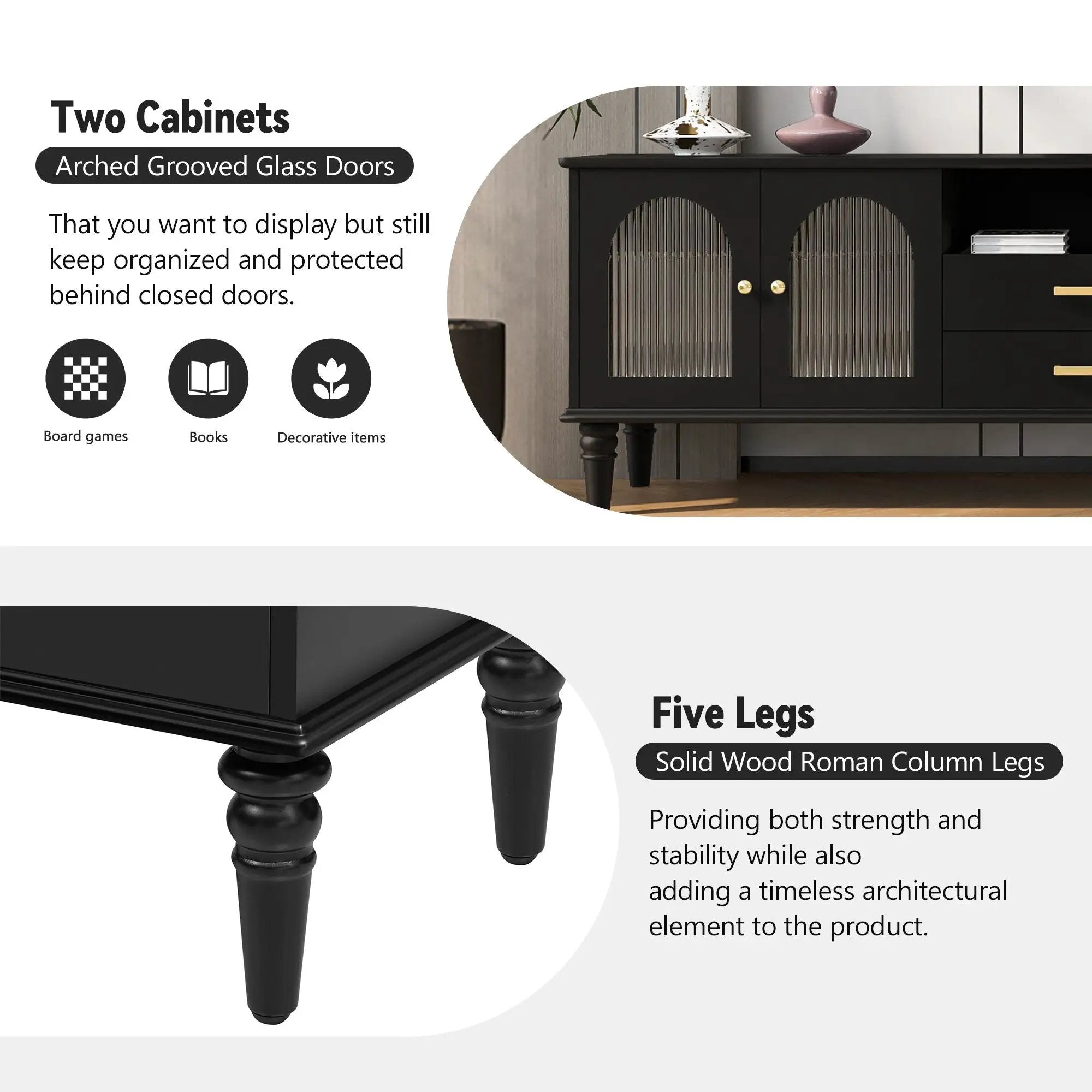 TV Stand For TVs Up To 75", Entertainment Center Media Console For Living Room - Black by HouseOfZazla