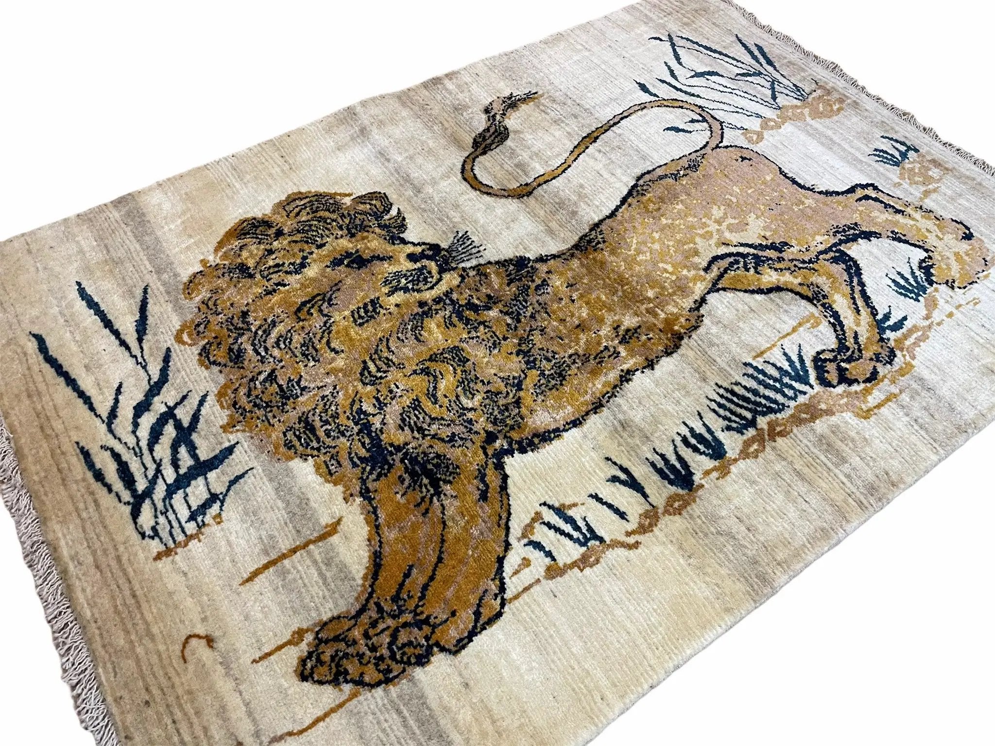 3.5 X 4 Handmade Hand-Knotted New Vintage Rug Quality Wool Lion Organic Dyes by Jewel Rugs