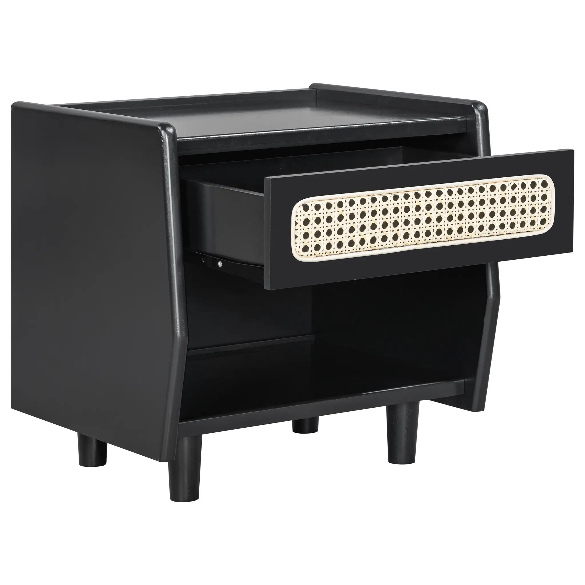 Black Nightstand with Rattan Detail by HouseOfZazla