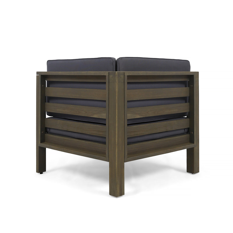 Oana Outdoor Wooden Sectional Set with Cushions, Dark Grey by HouseOfZazla