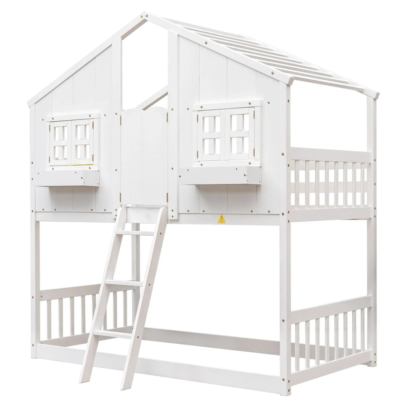 House Bunk Bed With Roof, Window, Window Box, Door, With Safety Guardrails And Ladder by HouseOfZazla