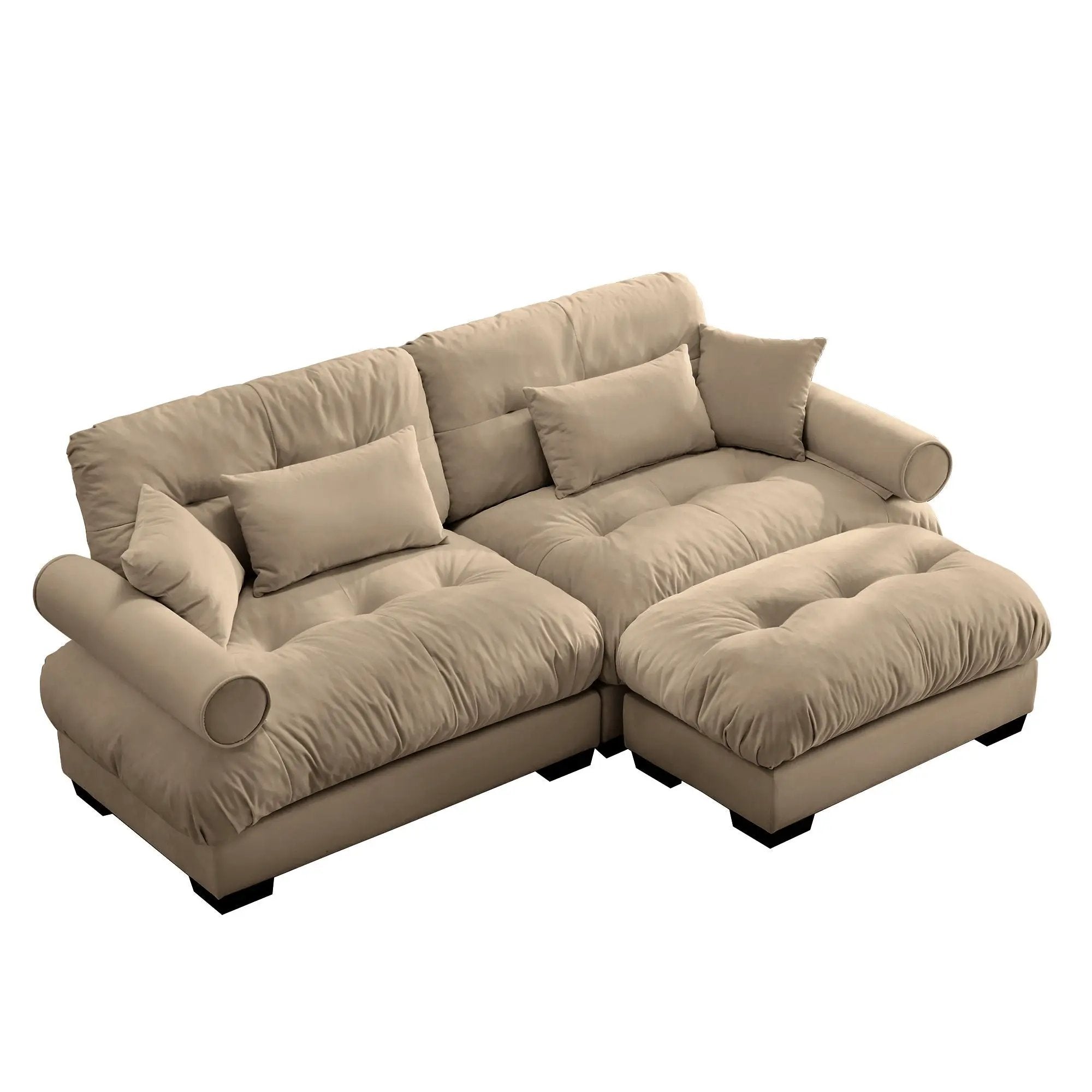 Modern Sectional Sofa With Ottoman, Round Bolster Armrests, Waist And Throw Pillows by Unique Piece Furniture