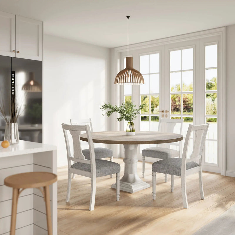 Tannen - Round 5 Piece Dining Table (Set of 5) - White And Gray by HouseOfZazla