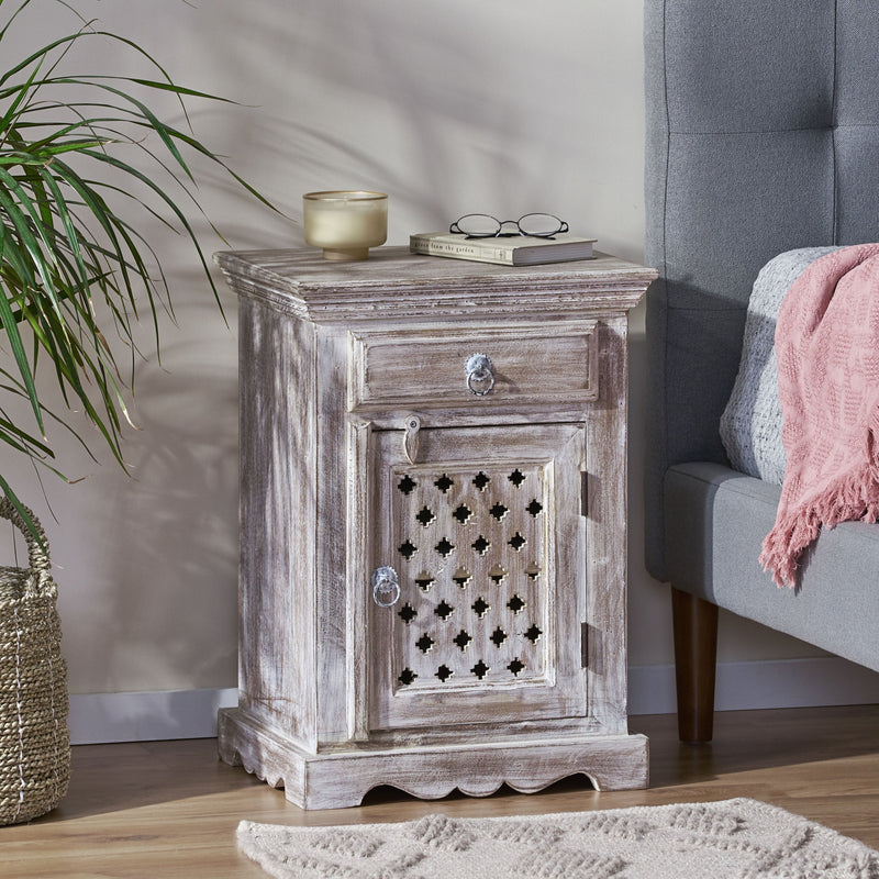 Wooden Nightstand With 1 Drawer 1 Door by HouseOfZazla