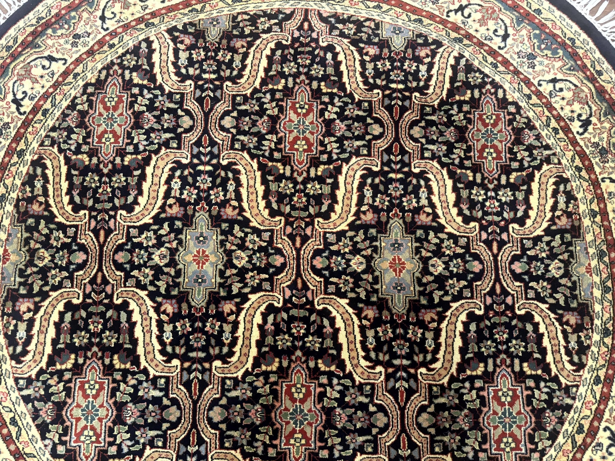 Round Indo Persian Rug 6x6, Indian Bidjar Rug, Navy Blue and Beige by Jewel Rugs