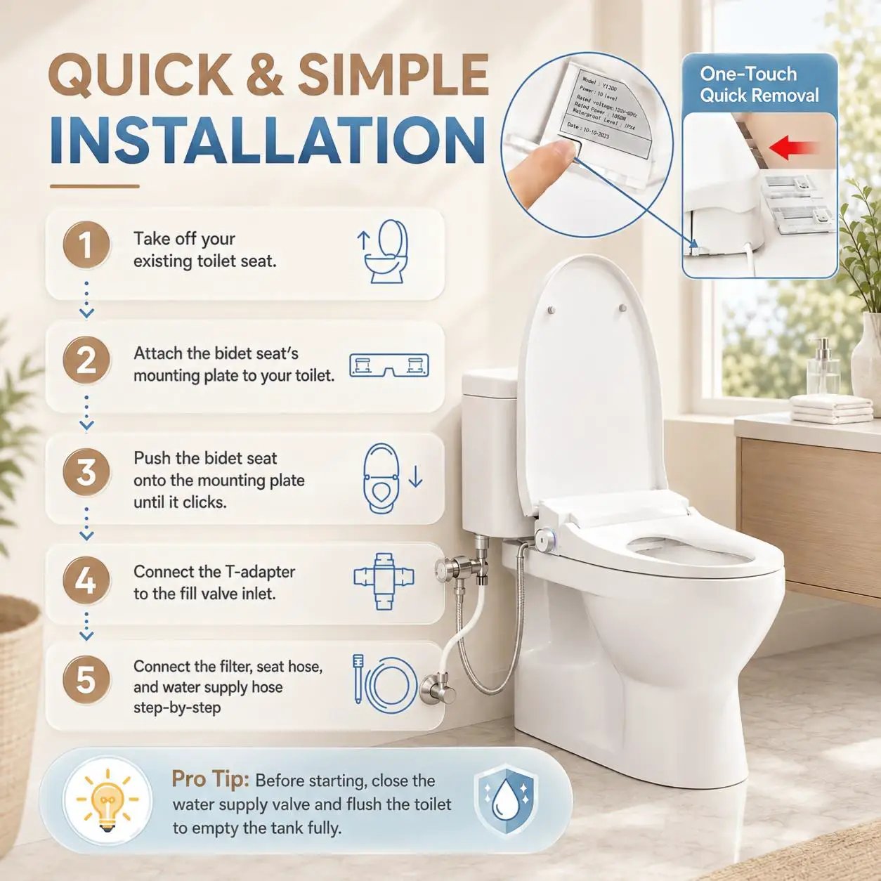 Smart Bidet Toilet Seat with Side Knob Adjustable Heated Seat by HouseOfZazla