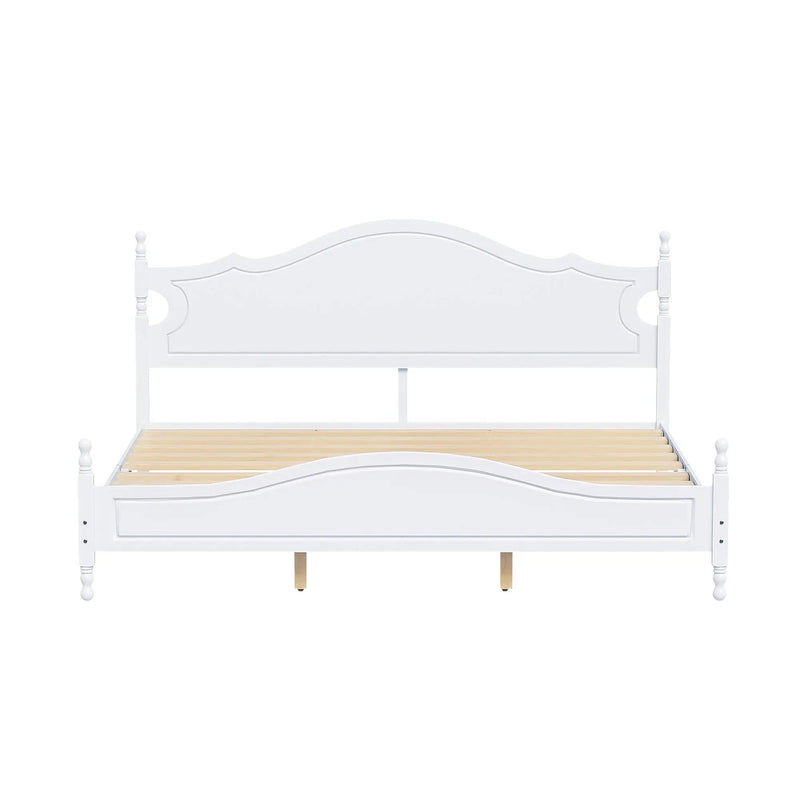 King Bed Frame with Headboard, Retro Style Wooden Platform Bed by HouseOfZazla