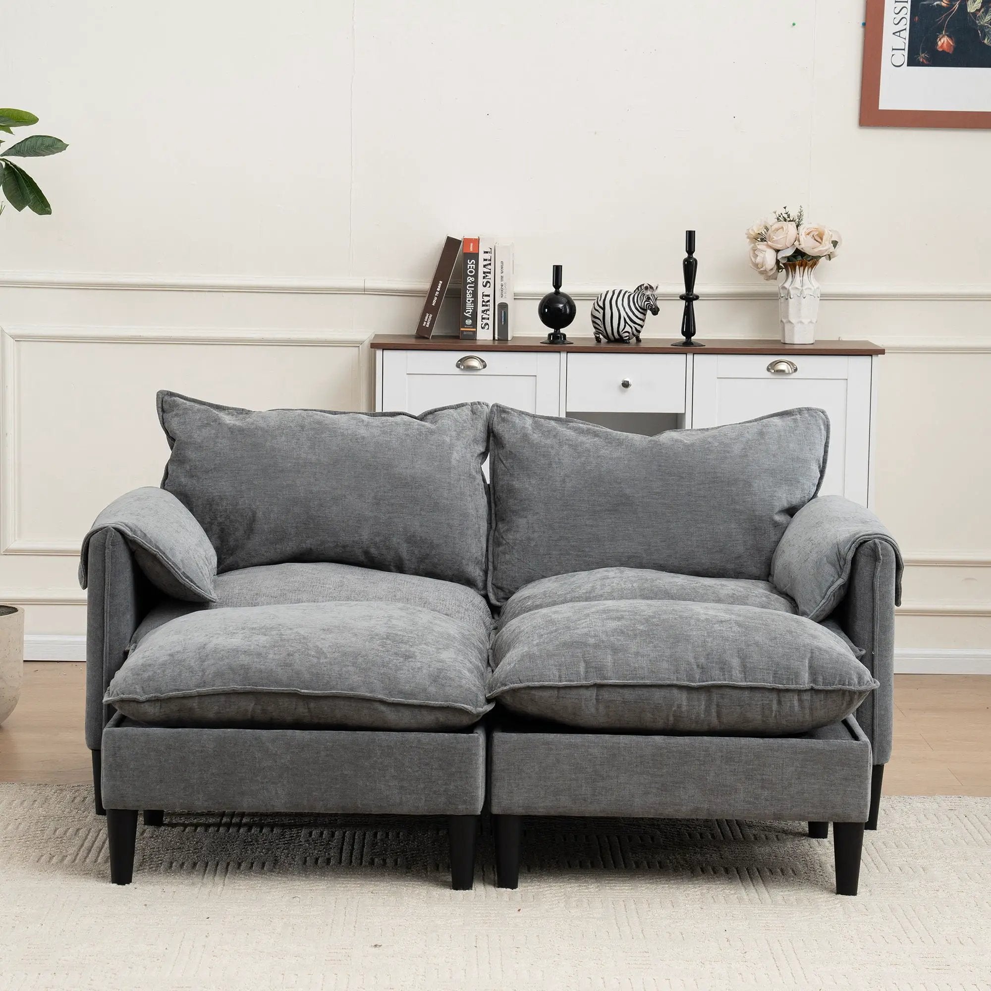 Convertible Combination Sofa With Footstools With Storage by HouseOfZazla