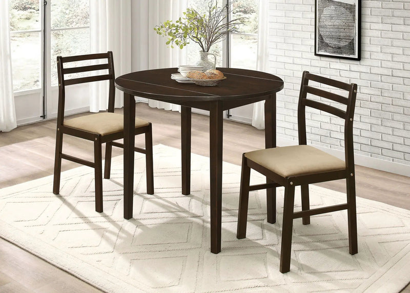 Bucknell 3-piece Round Drop Leaf Dining Table Set Cappuccino by Unique Piece Furniture