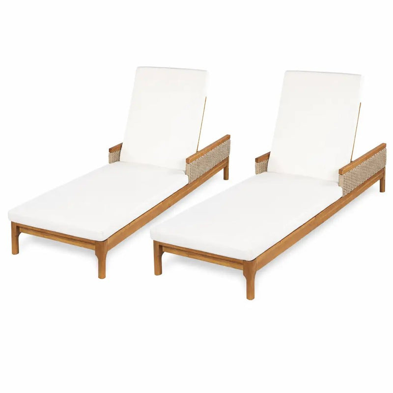 76.8" Solid Acacia Wood Sun Lounger Set of 2 with Cushions by HouseOfZazla