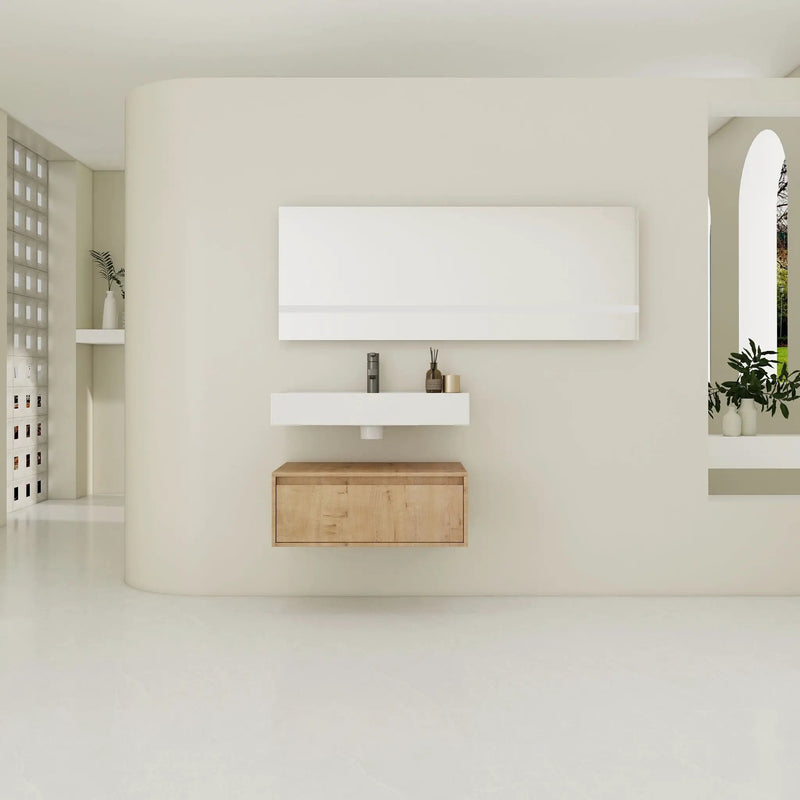 Wall Mounted Bathroom Vanity With Resin Sink And Soft Close Drawer In Imitative - Imitative Oak by Unique Piece Furniture