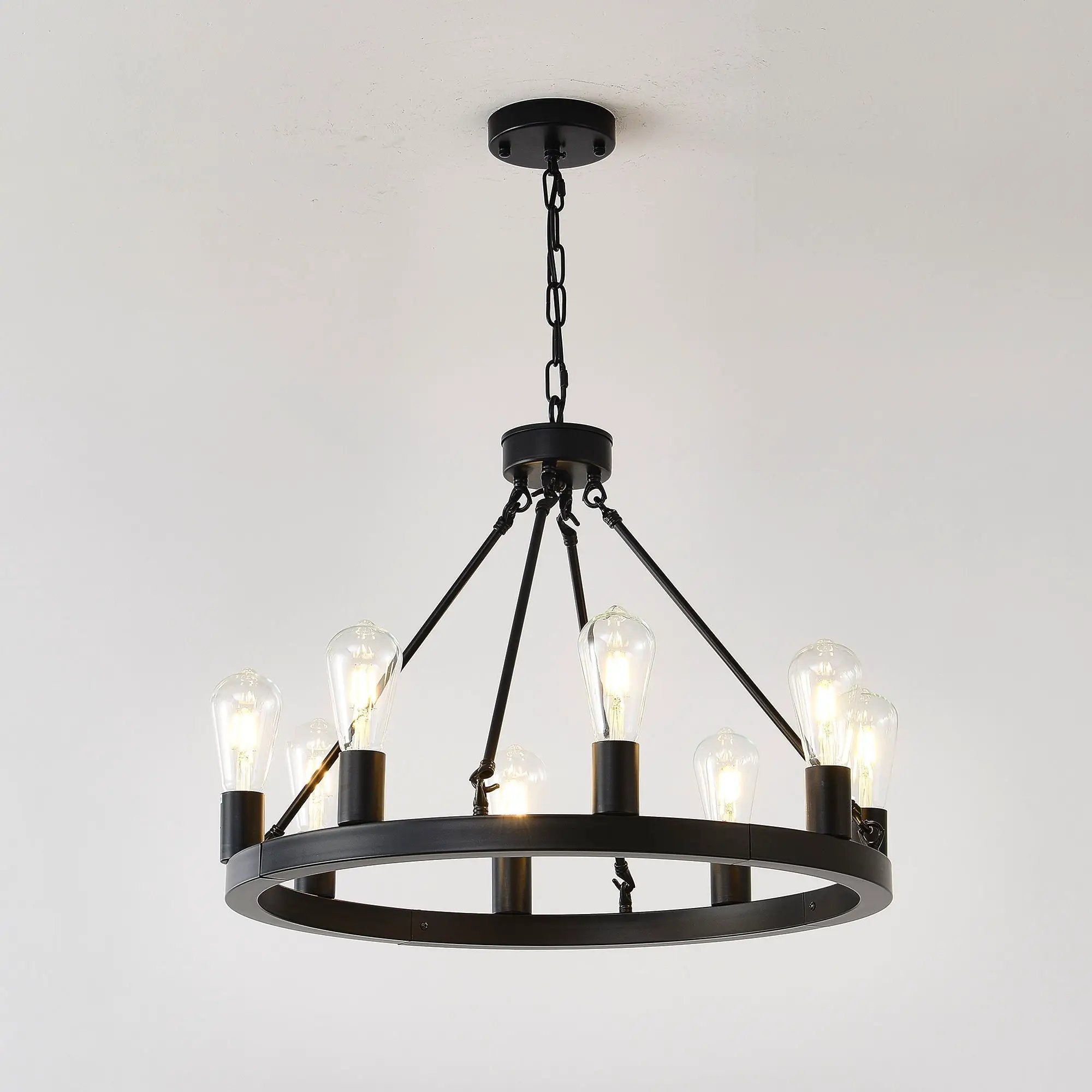 6 Light (No Bulbs) Wagon Wheel Chandelier Farmhouse Modern Small Round Chandelier For Living Room Kitchen Island Foyer Hallway Entryway Bedroom Dining Room Light Fixture Ceiling Hanging - Matte Black by HouseOfZazla