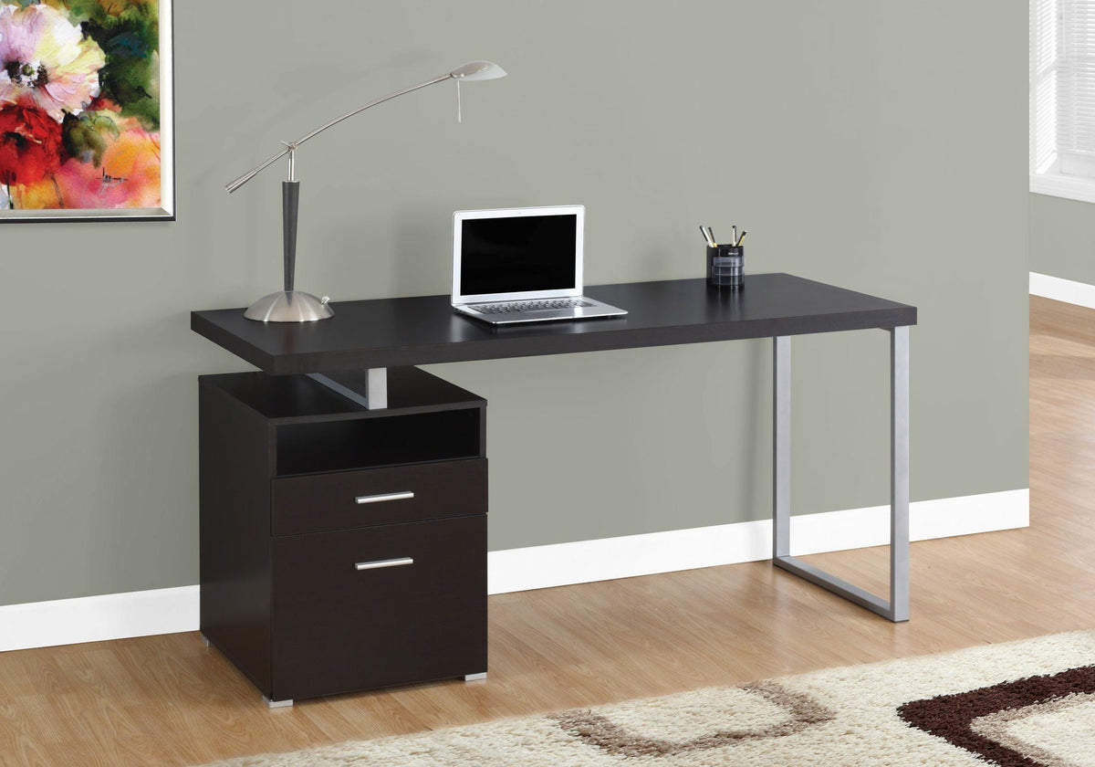 Computer Desk with Storage Drawers - Metal & Wood, Reversible Setup - Pearl Silver, White, Dark Brown, photo 10 of 12