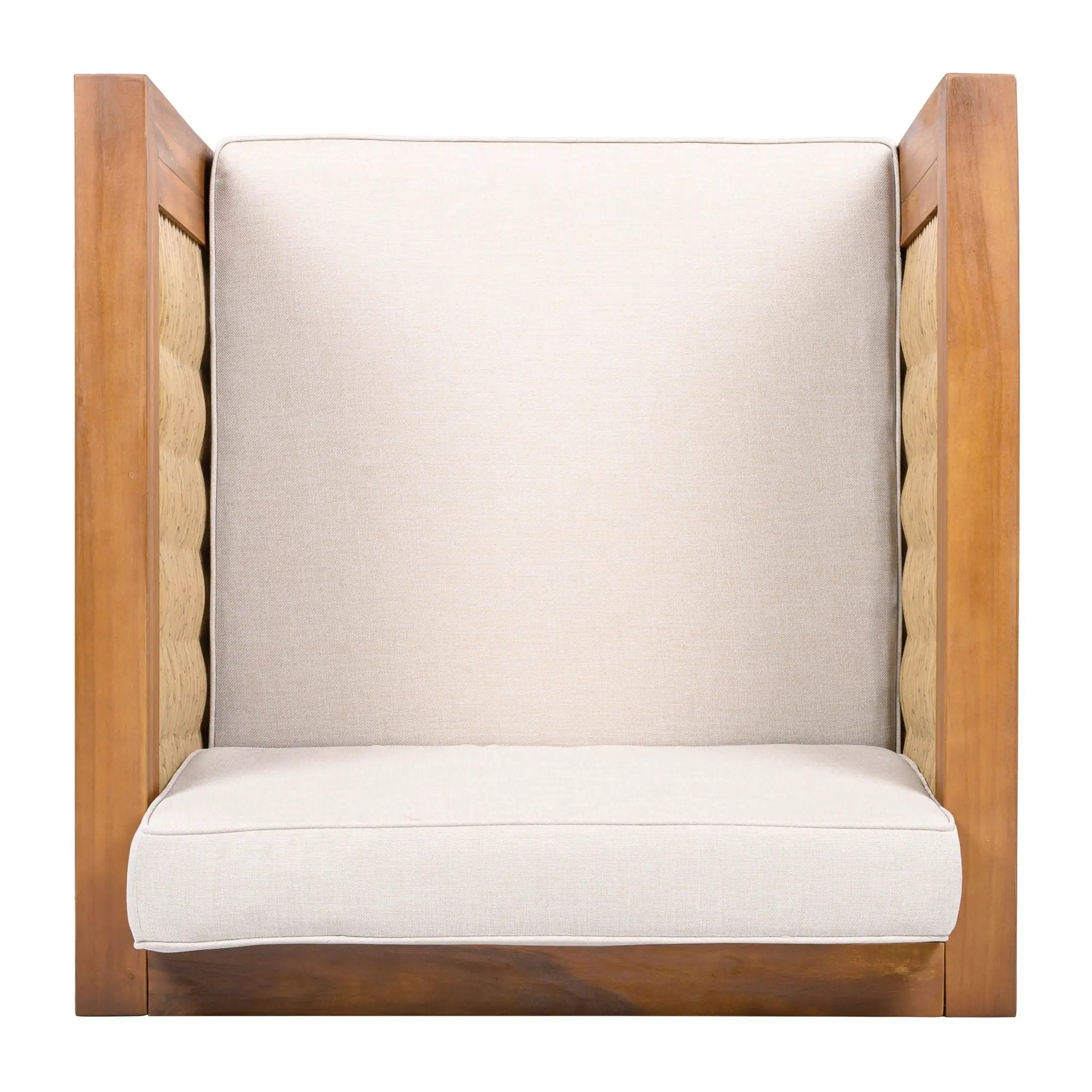 Outdoor Club Chair With Rope Arm And Cushions - Beige / Teak by HouseOfZazla