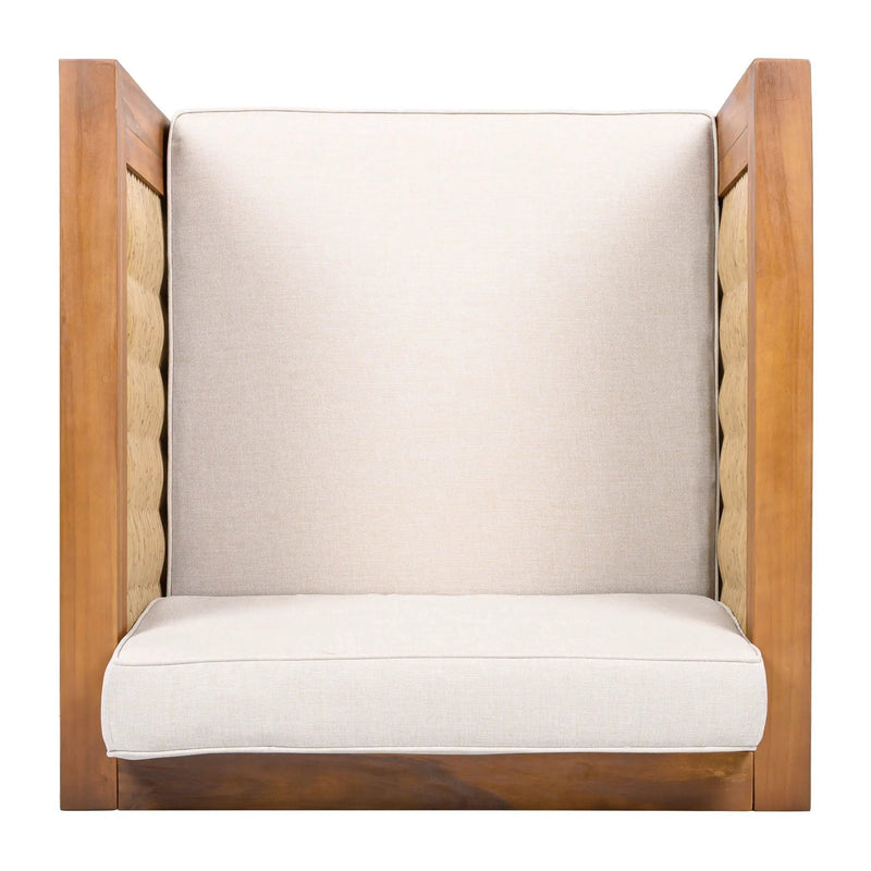 Outdoor Club Chair With Rope Arm And Cushions - Beige / Teak by HouseOfZazla