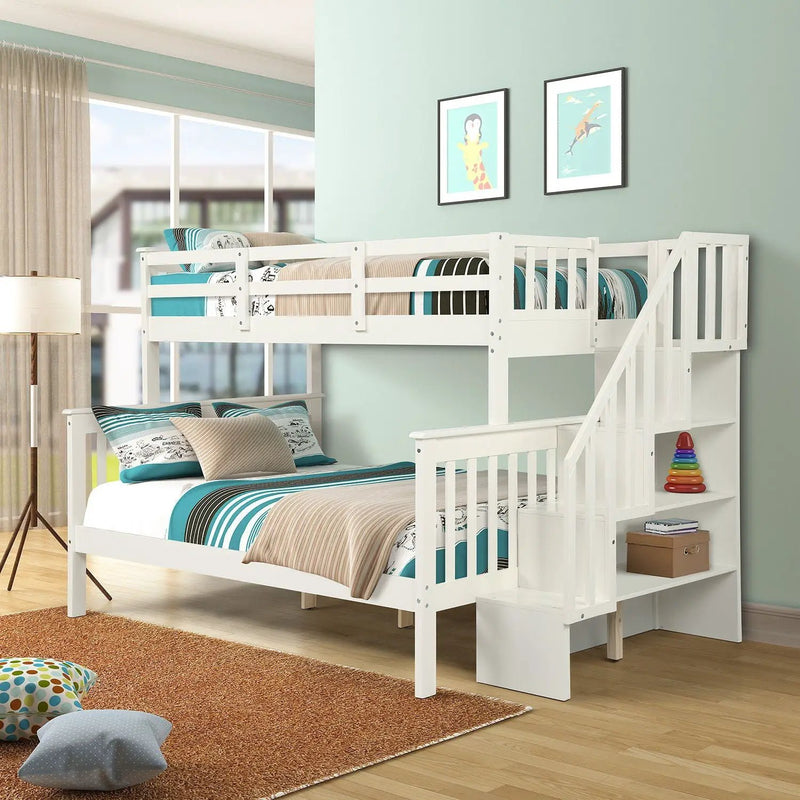 Stairway Bunk Bed With Storage And Guard Rail For Bedroom by HouseOfZazla
