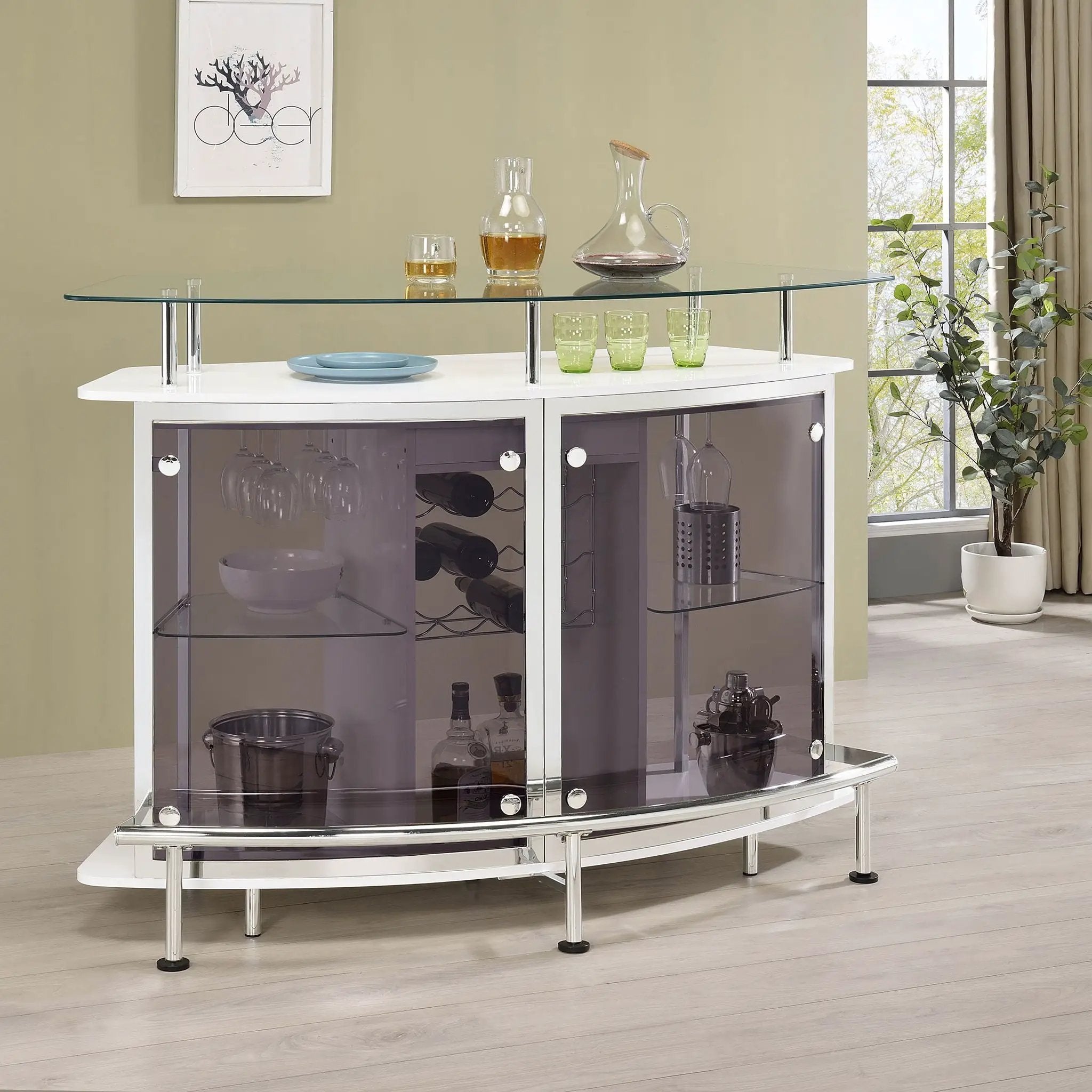 Gideon Curved Glass Top Home Bar Cabinet White High Gloss by Unique Piece Furniture