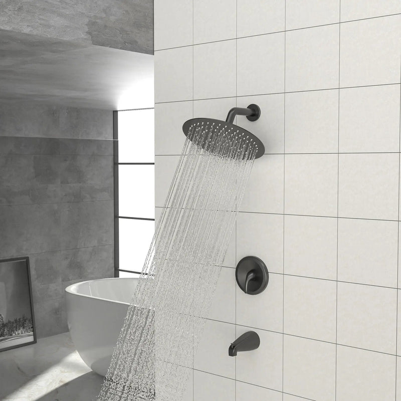 10" Round Rain Shower Head System With Waterfall Tub Spout, Wall Mounted, Stainless Steel by HouseOfZazla