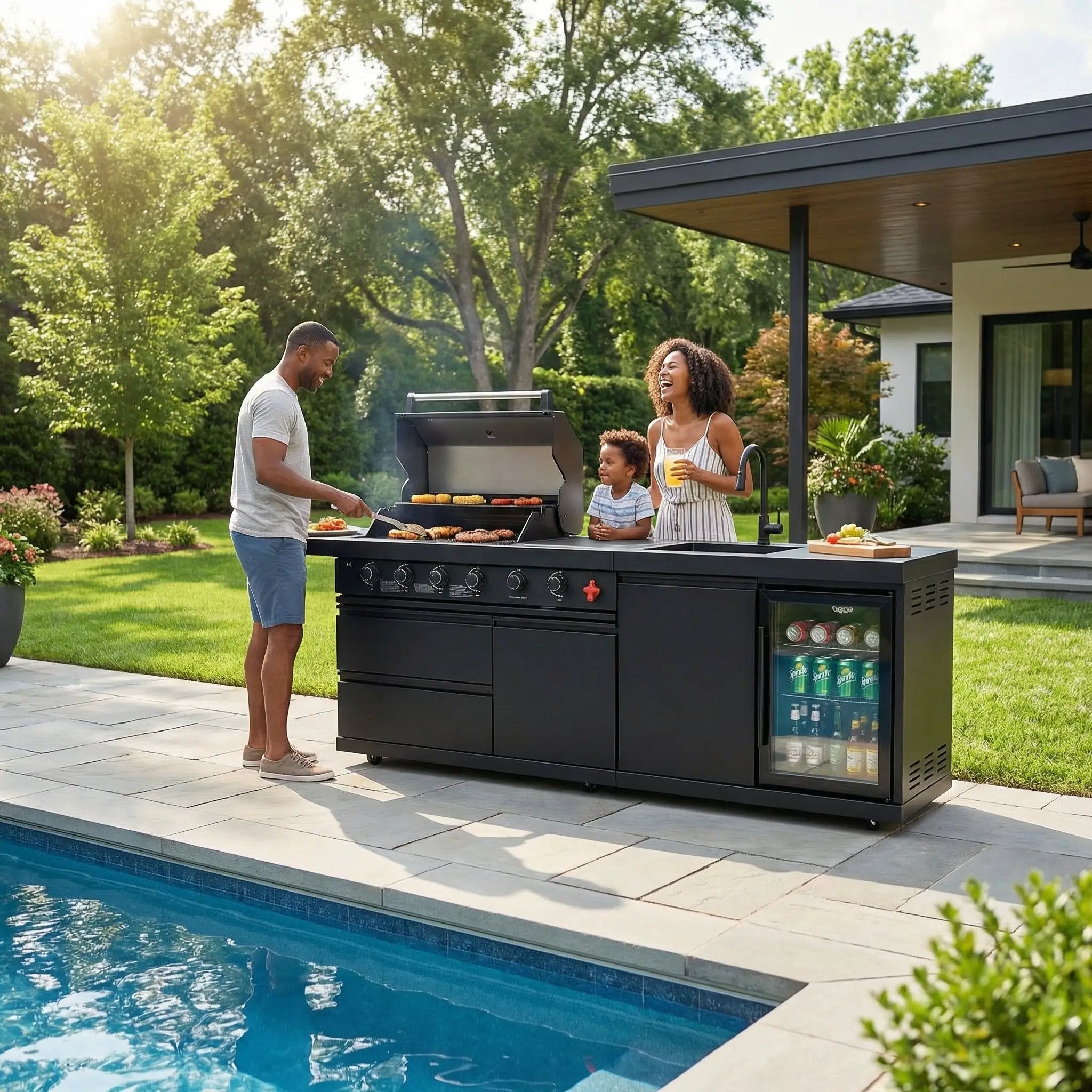 84-Inch Deluxe Stainless Steel Gas Outdoor Kitchen Barbecue Island Grill by HouseOfZazla