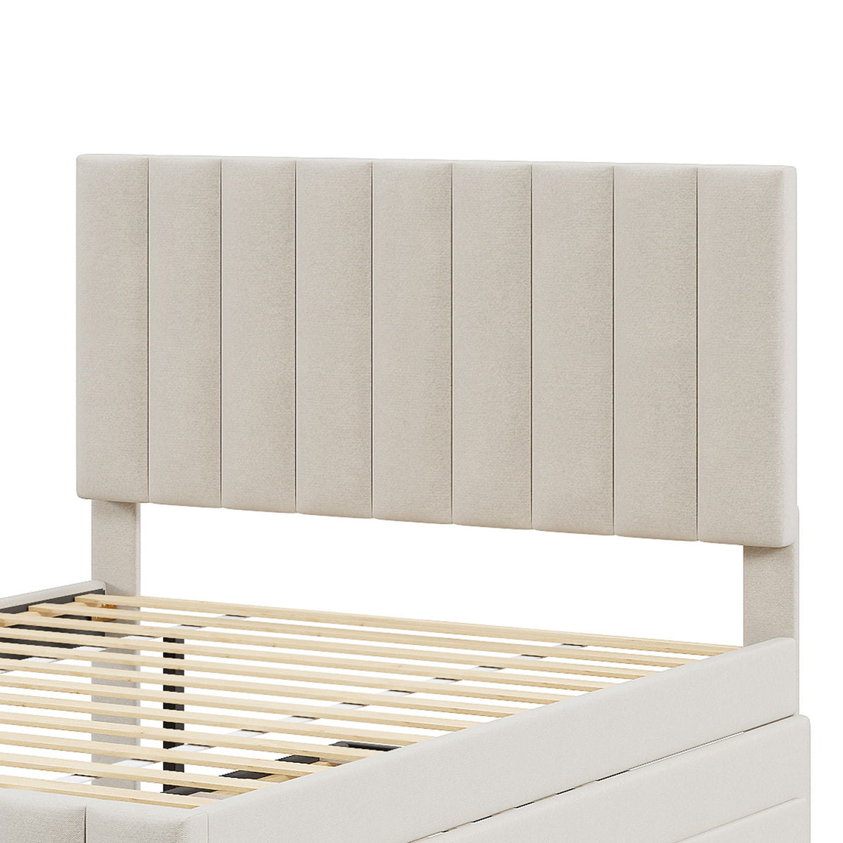 Upholstered Platform Bed With Twin Size Trundle And 3 Drawers, photo 12 of 14