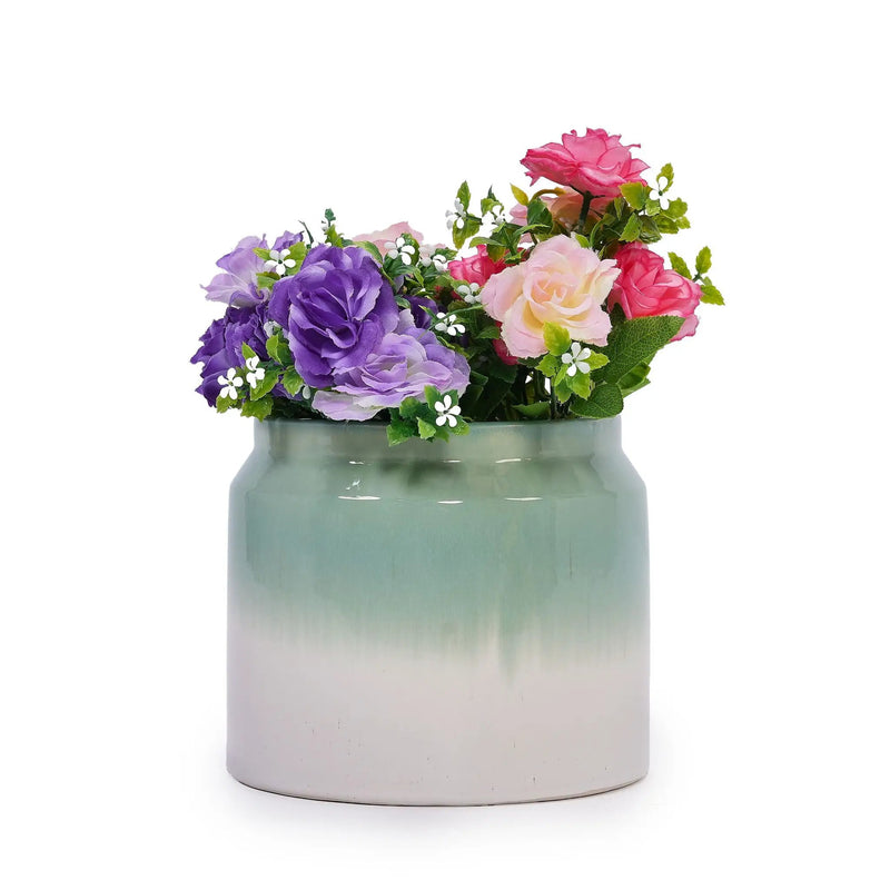 Gradient Flowerpot (Set of 2), Planter For Patio, Garden, Windowsill - White / Green by Unique Piece Furniture