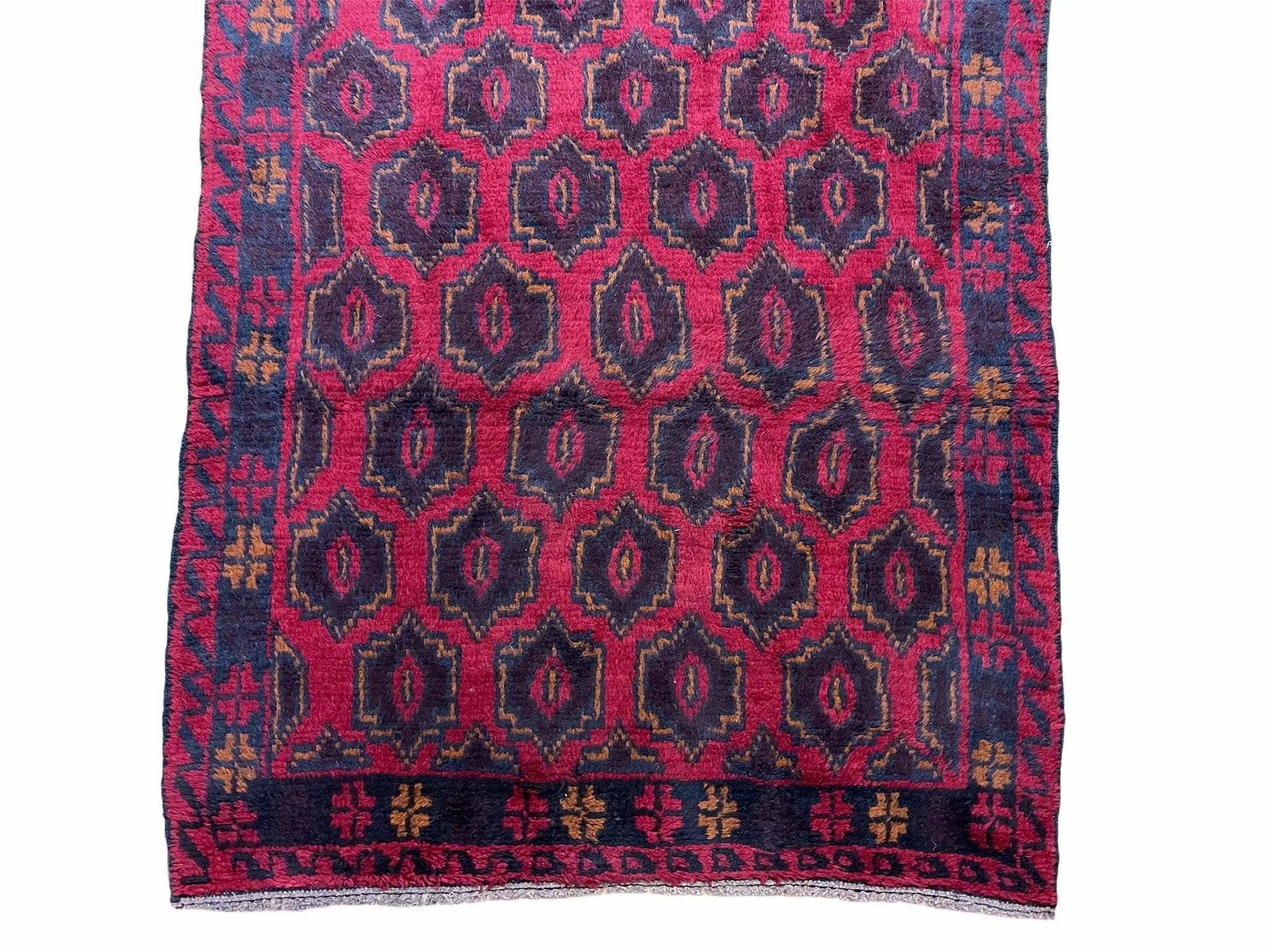 2' 10" X 4'7" Vintage Handmade Tribal Wool Rug Balouchi Rug Afghan Rug Red Blue by Jewel Rugs