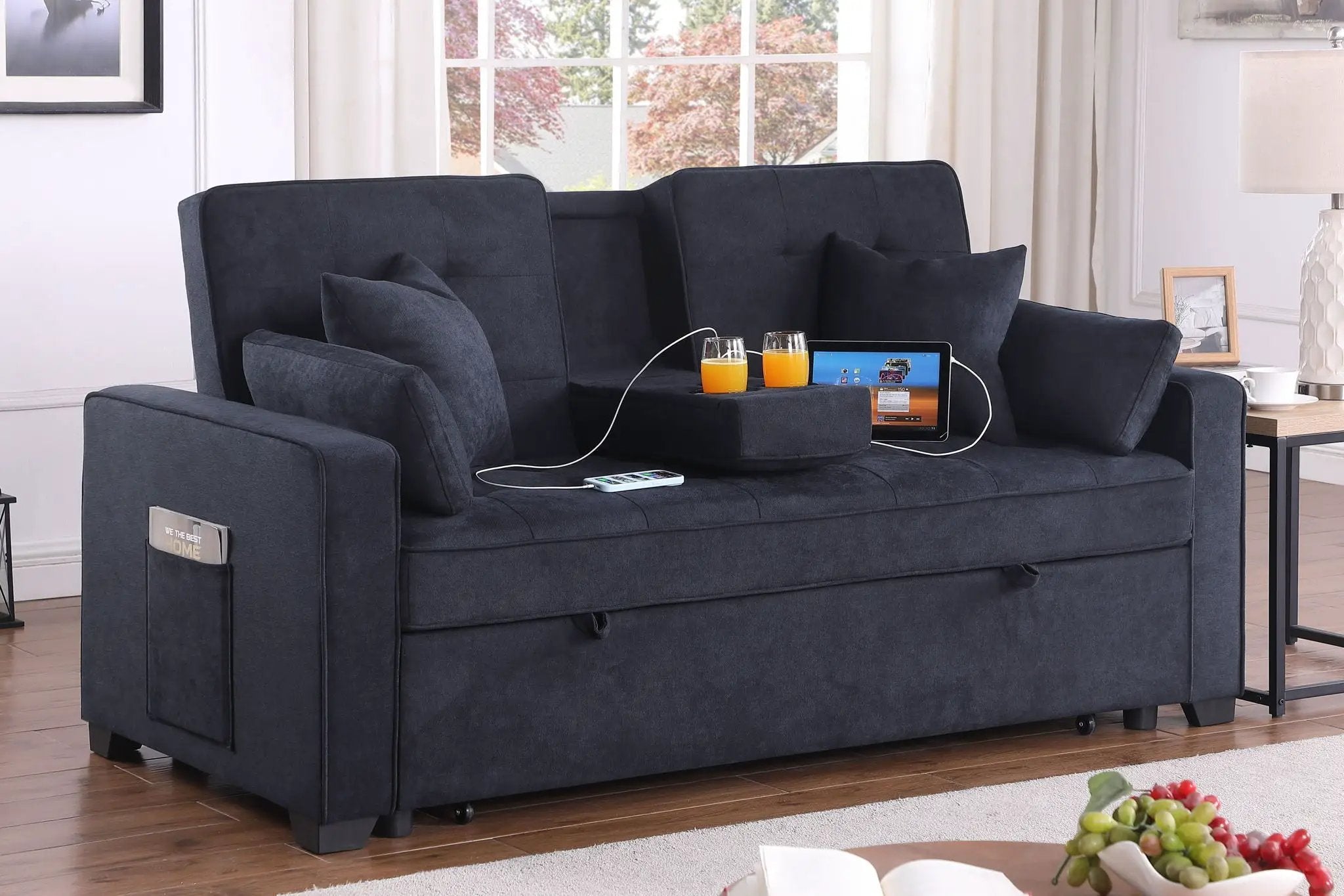 Cody II - 69.5"W Woven Fabric Convertible Sleeper Loveseat with Cup Holder by HouseOfZazla