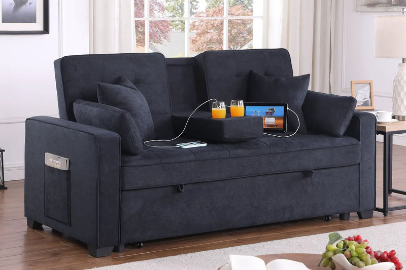 Cody II - 69.5"W Woven Fabric Convertible Sleeper Loveseat with Cup Holder by HouseOfZazla