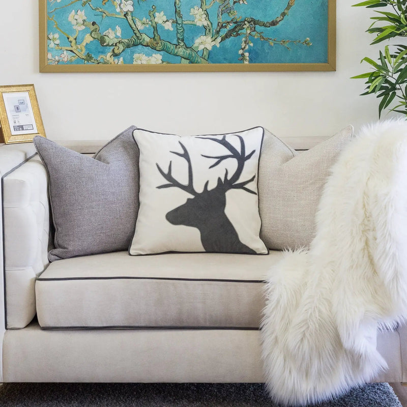 Holiday Reindeer Velvet Accent Pillow 20x20 – White and Gray with Insert by HouseOfZazla