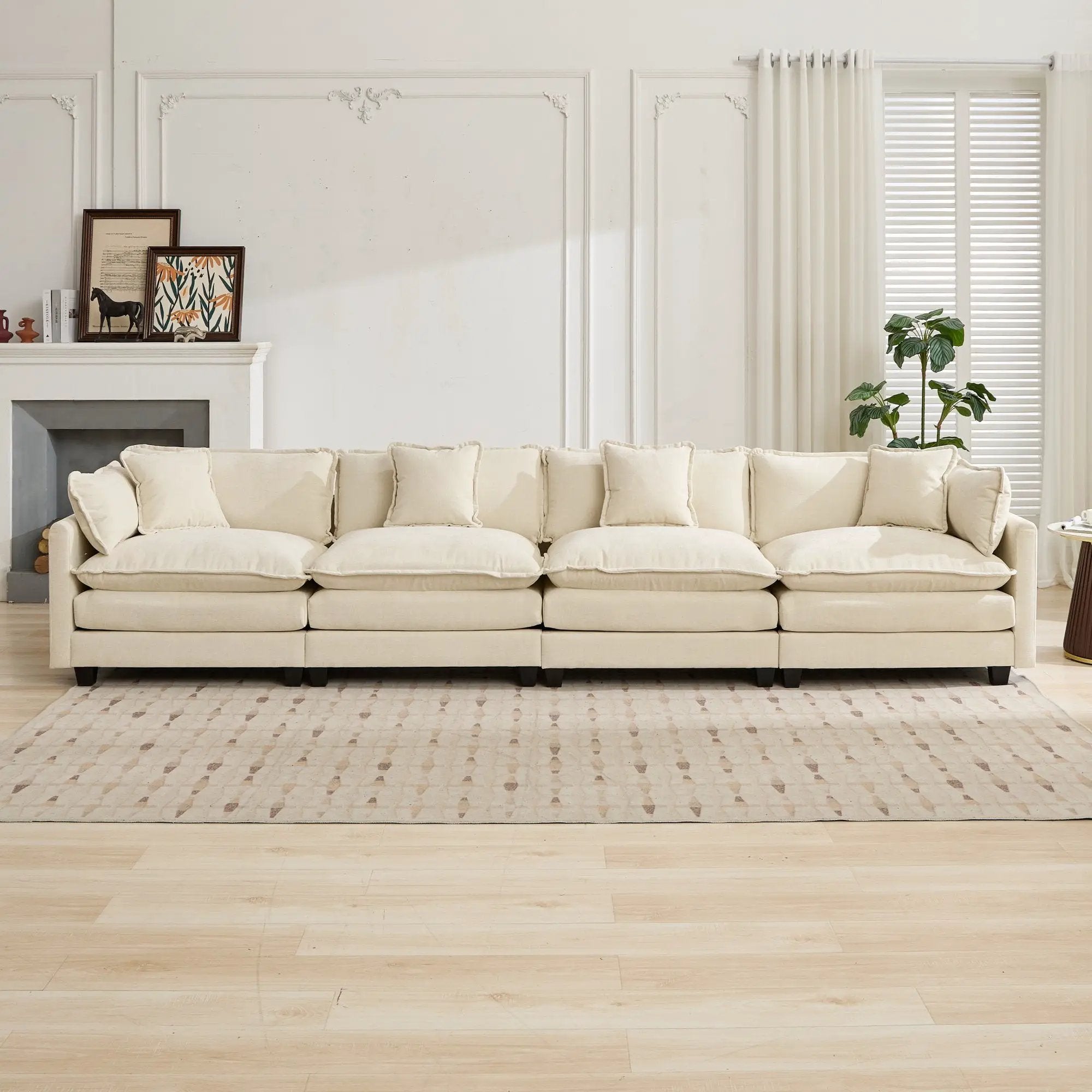 Cloud 4 Seats Sofa (Ottoman is not included) with Chenille Fabric in Beige by BLAKHOM