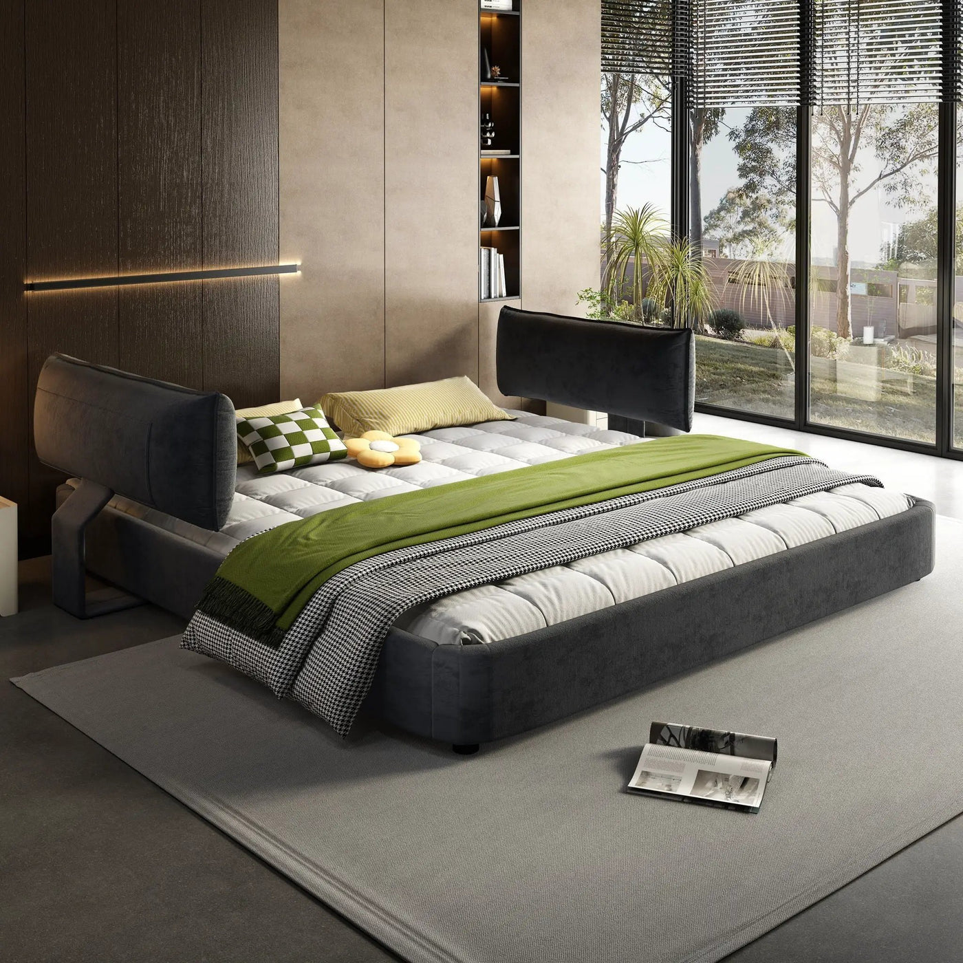 Cloud Bed Frame With Oversized Padded Movable Headboard by HouseOfZazla