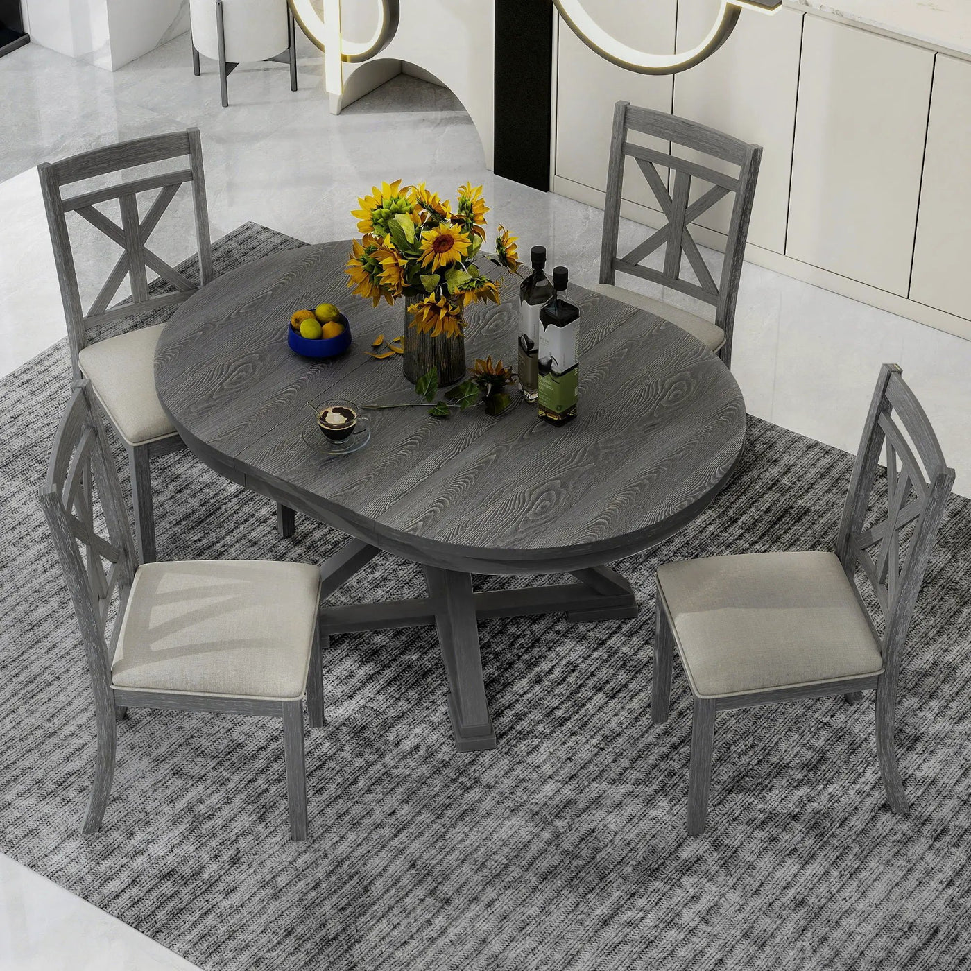 Dining Set With Extendable Round Table And 4 Upholstered Chairs by Unique Piece Furniture