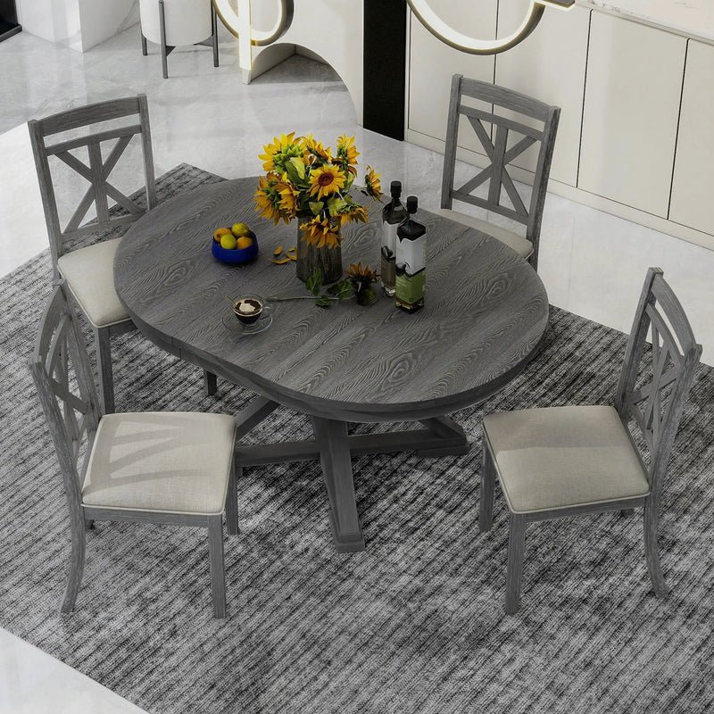 Dining Set With Extendable Round Table And 4 Upholstered Chairs by Unique Piece Furniture