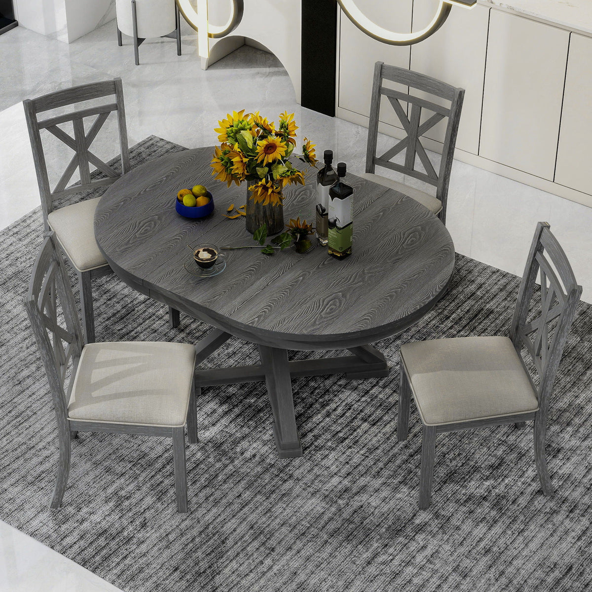 Extendable Dining Set with Upholstered Chairs - White or Dark Gray, photo 26 of 31