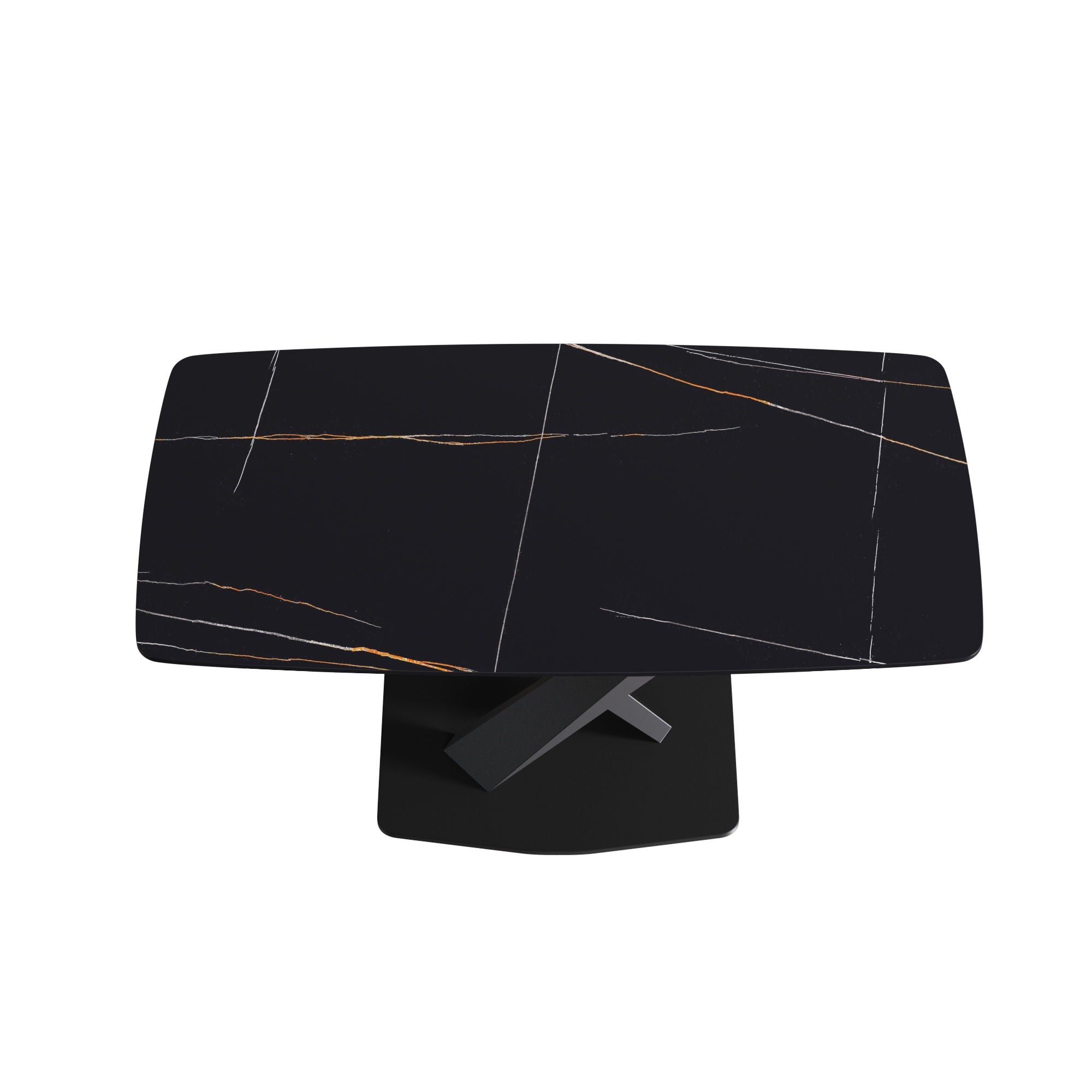 63" Artificial Stone Black Curved Black Metal Leg Dining Table - Black by HouseOfZazla