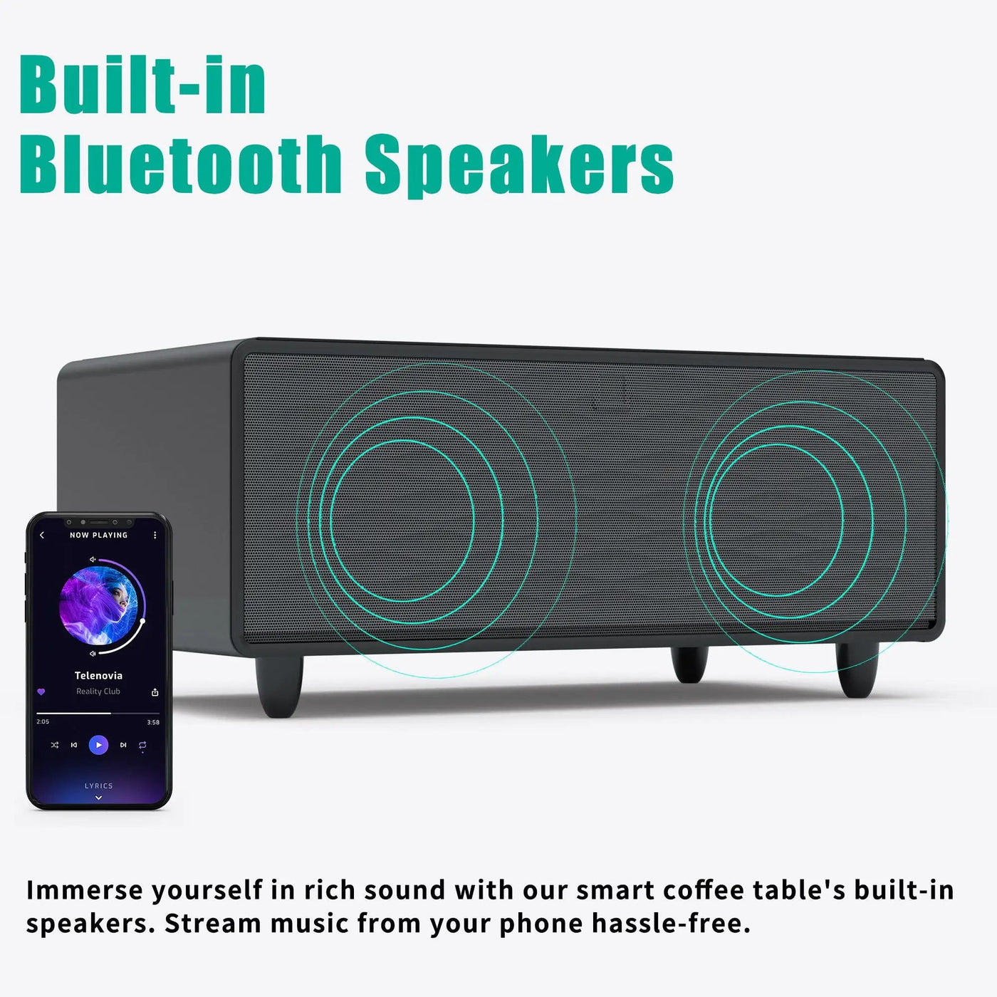 Modern Smart Coffee Table With Built-In Fridge - tooth Speaker, Wireless Charging, Touch Control Panel, USB Interface, Outlet Protection, Atmosphere Light by HouseOfZazla