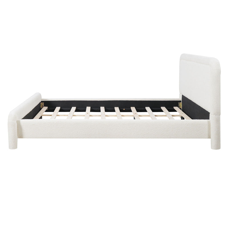 Upholstered Platform Bed Frame With Curved Headboard, Wood Slats Support by HouseOfZazla