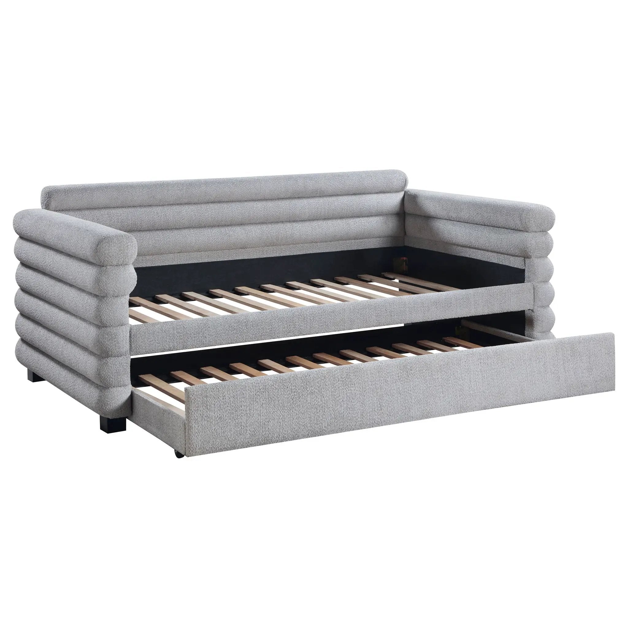 Patricia Boucle Upholstered Twin Day Bed with Trundle Grey by Unique Piece Furniture