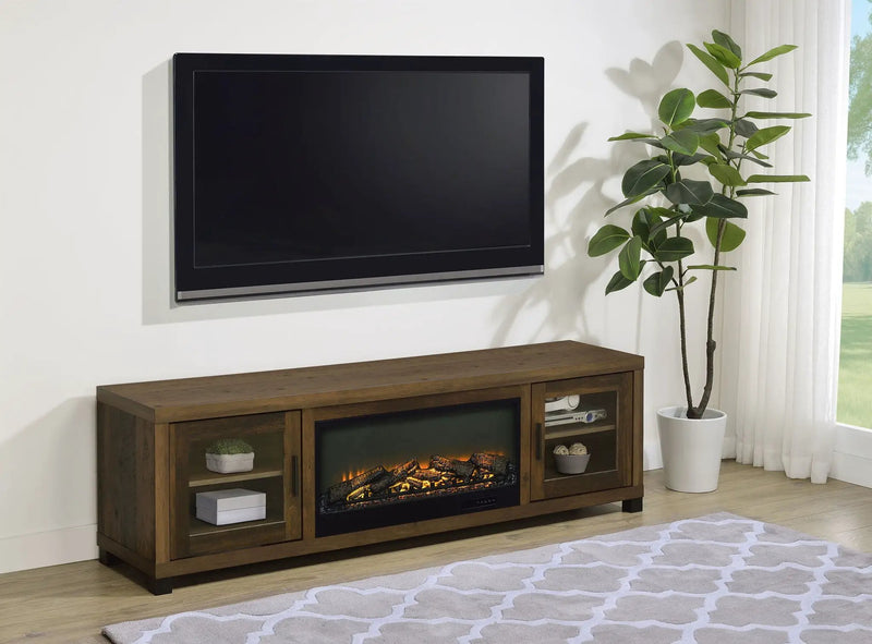 Havering 71-inch TV Stand Fireplace Media Console Dark Pine by Unique Piece Furniture