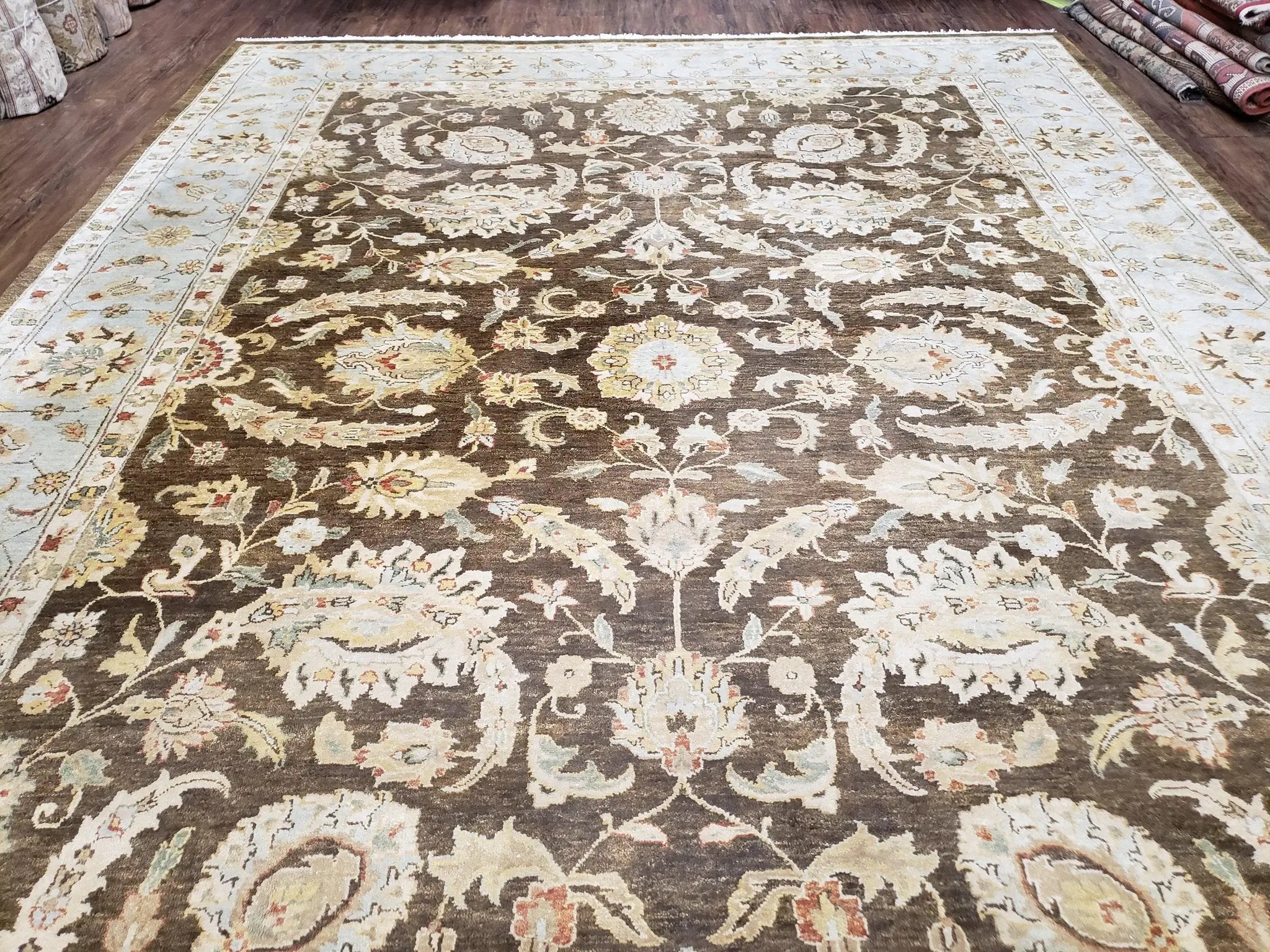 9x12 Vintage Handmade Wool Rug Carpet Indo Mahal Oushak Nice Brown Blue by Jewel Rugs