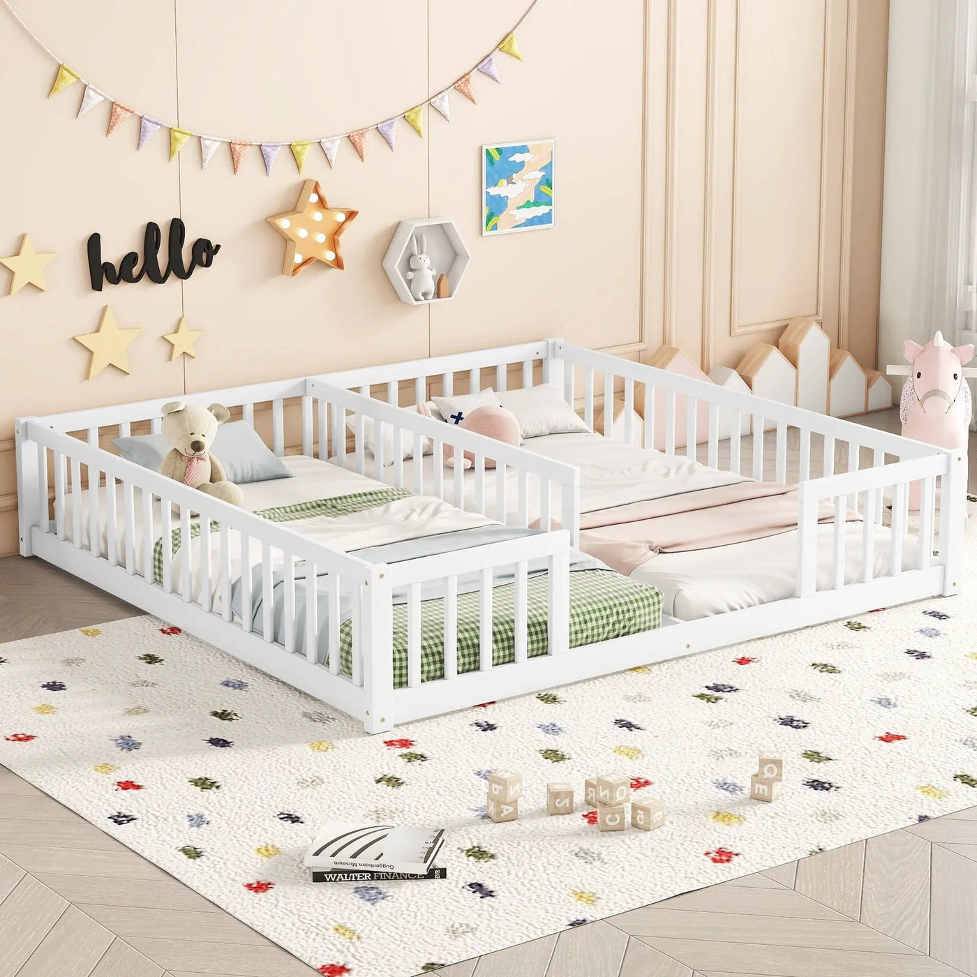 Double Floor Bed With Fence, Guardrails, Without Door by HouseOfZazla