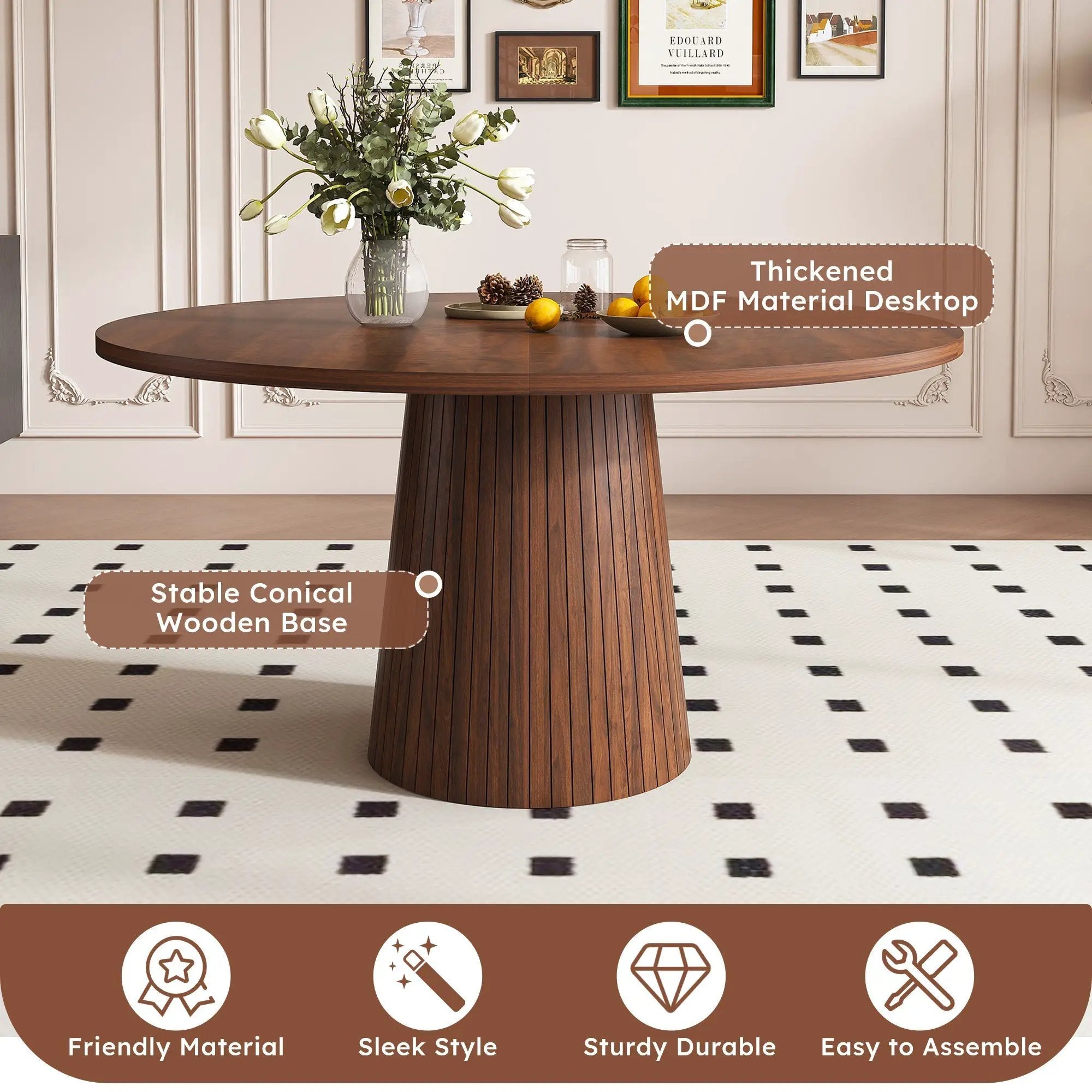47 Inch Round MDF Dining Table for 4, Modern Farmhouse Style by HouseOfZazla