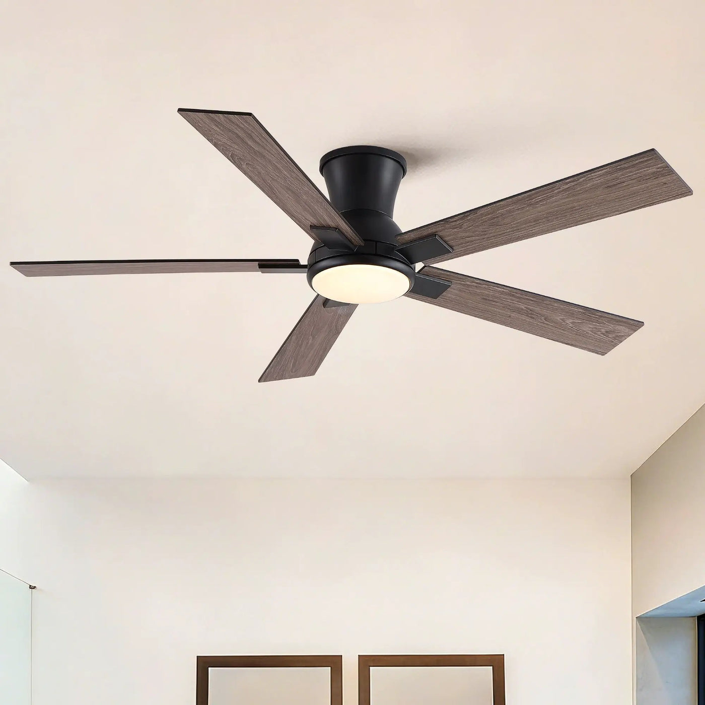 Low Profile Flush Mount Intergrated LED Ceiling Fan With Light And Reversible Quiet Motor by HouseOfZazla