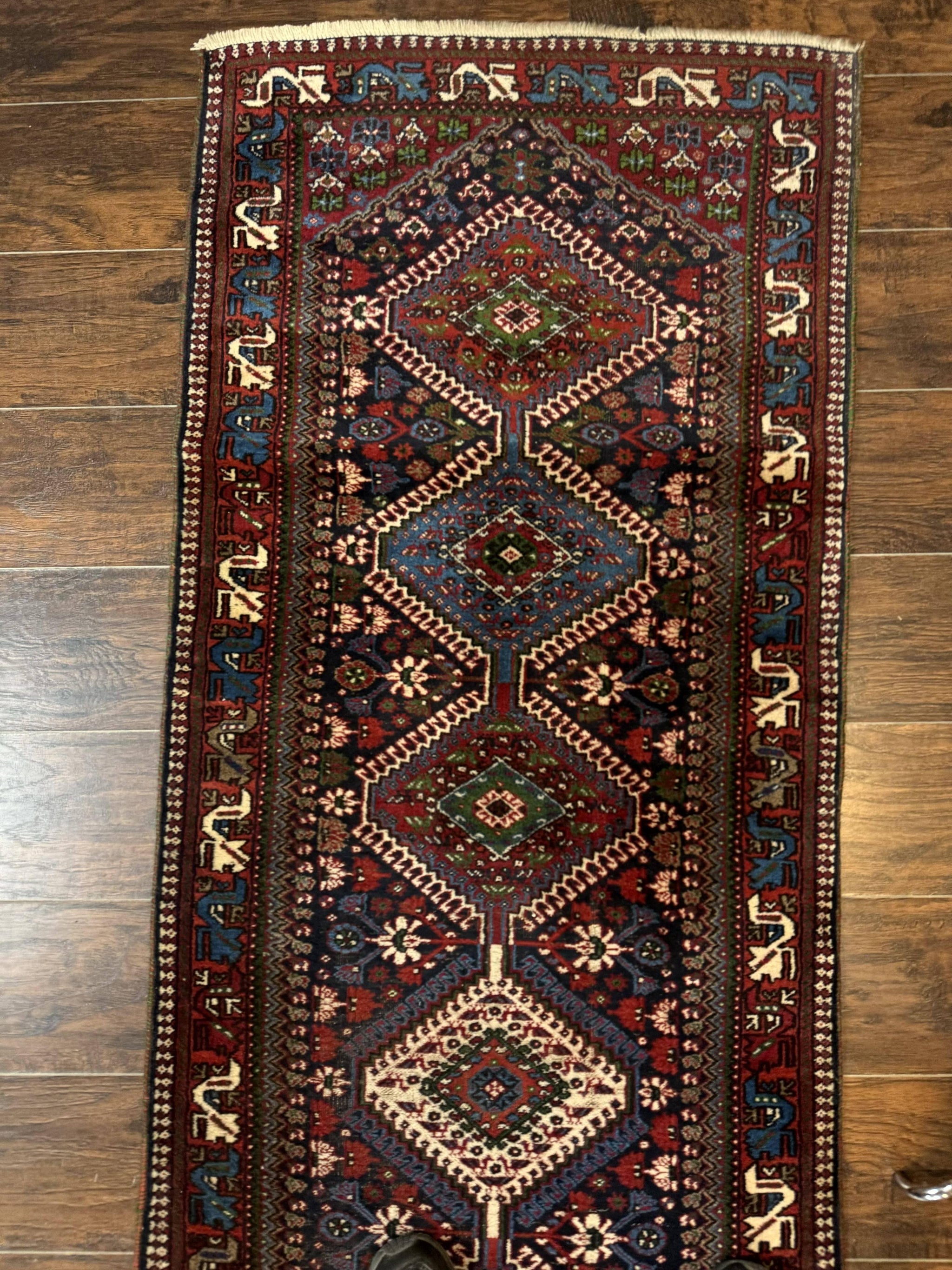 Persian Tribal Runner Rug 2.6 x 20 ft, Antique Persian Shiraz Carpet for Hallway, Colorful Navy Blue by Jewel Rugs