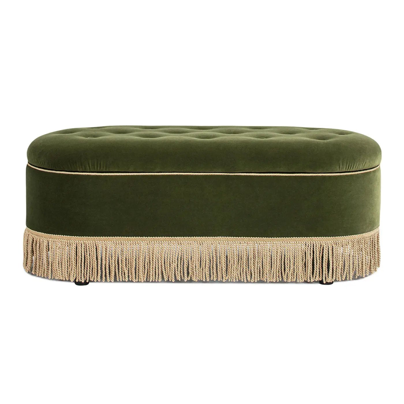 Melinda - Oval Tufted Bullion Fringe Storage Bench by HouseOfZazla