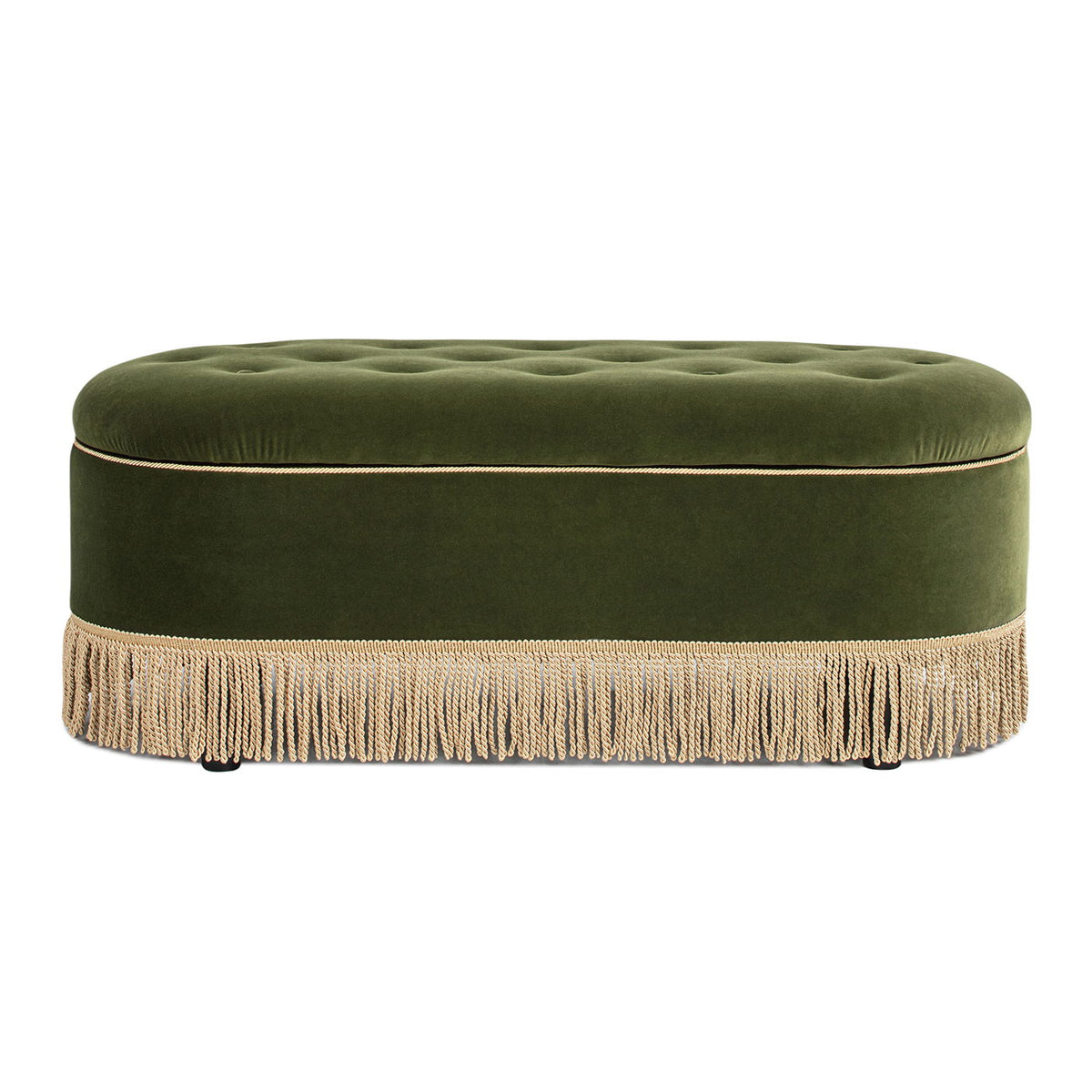 Oval Tufted Storage Bench with Bullion Fringe - Yellow, Dark Green or Orange, photo 24 of 30