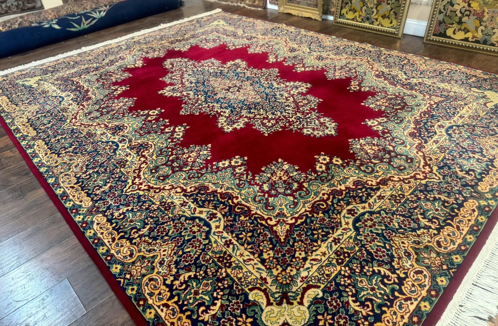 Power Loomed Persian Oriental Rug 9x12, Vintage Wool Pile, Kirman Design by Jewel Rugs